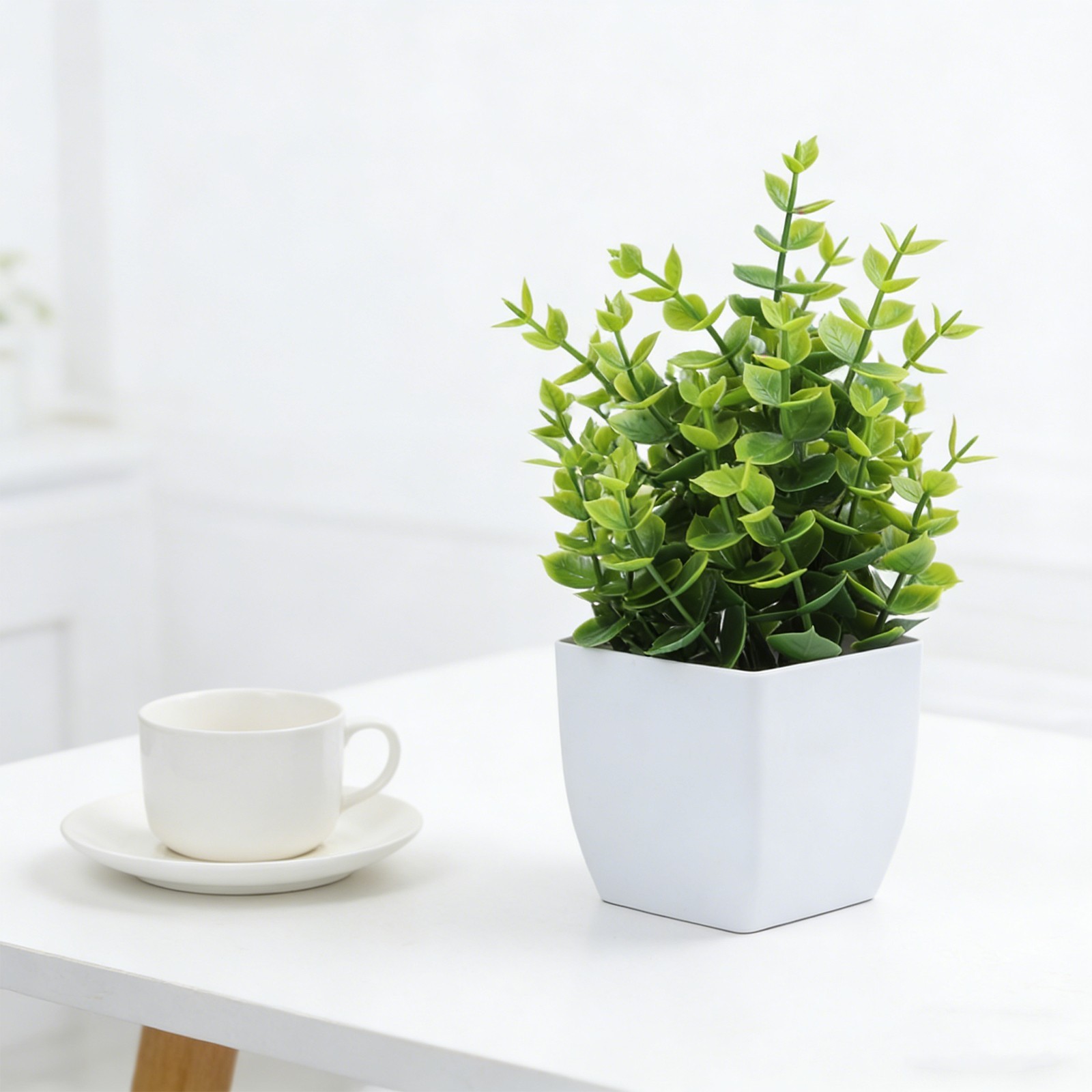 Compact Fake Lavender Eucalyptus Arrangement for Modern Home Office Desk Setup
