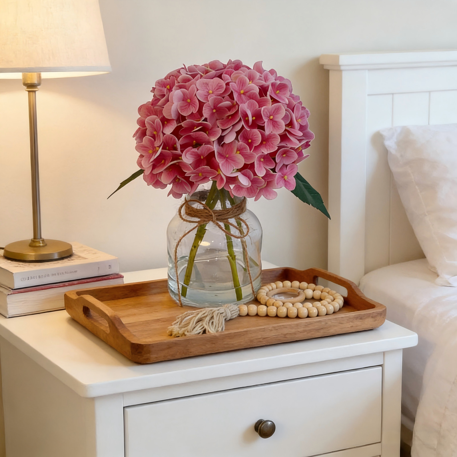 Hydrangea Artificial Flowers in Vase with Faux Water, Real Touch Fake Flowers