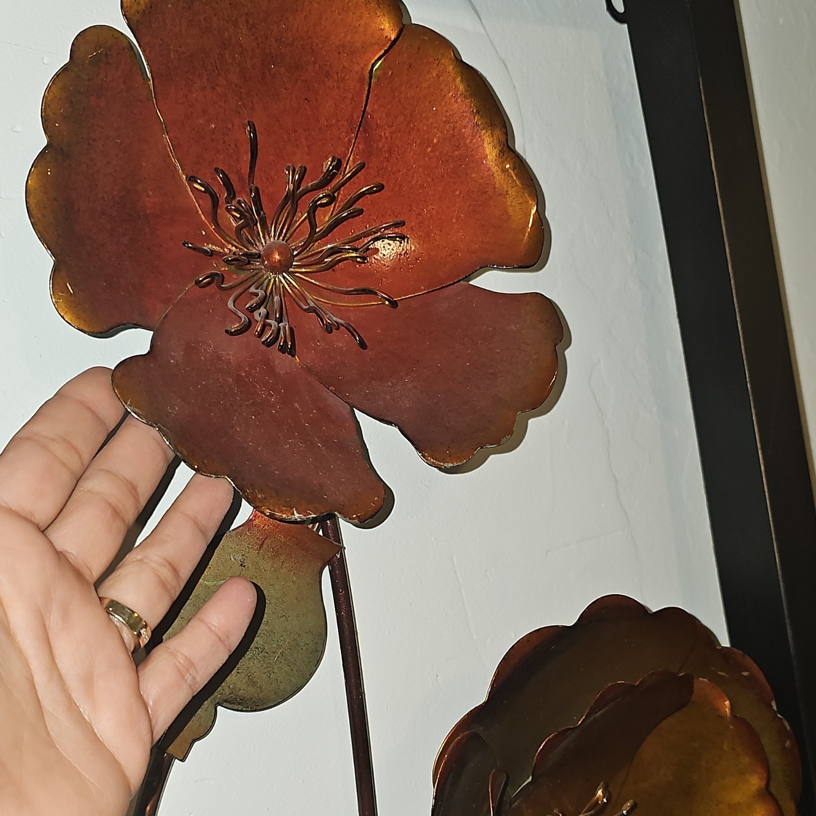 Metal Floral Wall Art Arrangement, Bronze Red Green Gold Black Flowers