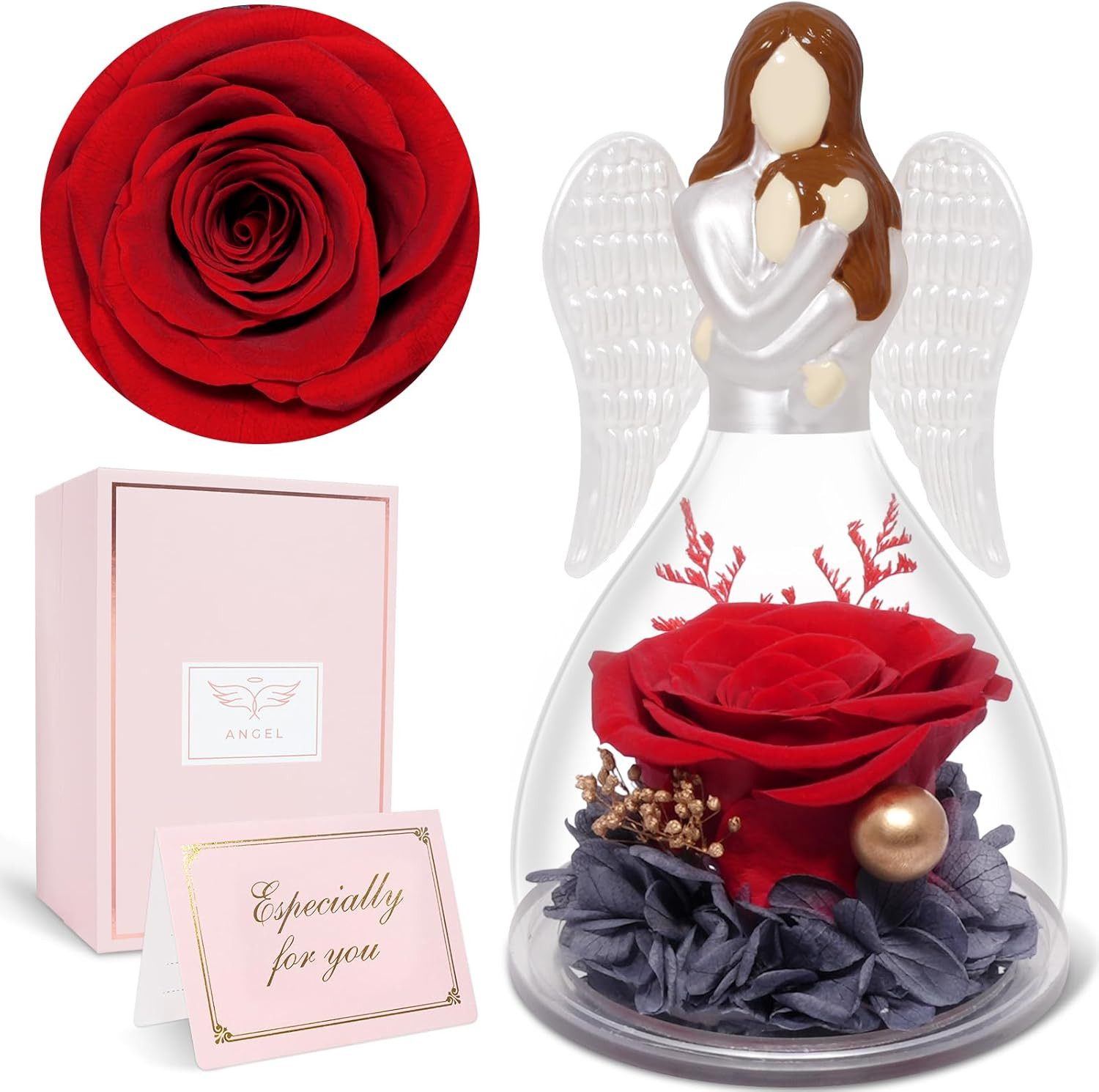 Birthday Gifts for Mom Daughter in Glass Angel Figurines Preserved Forever Real