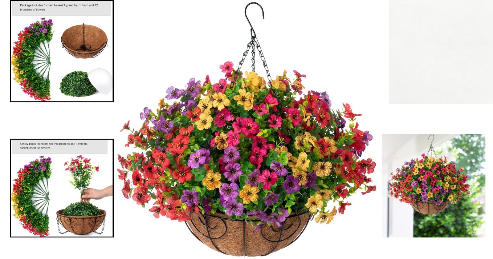 Low-Maintenance Outdoor Hanging Plant Basket – UV Resistant Floral Design