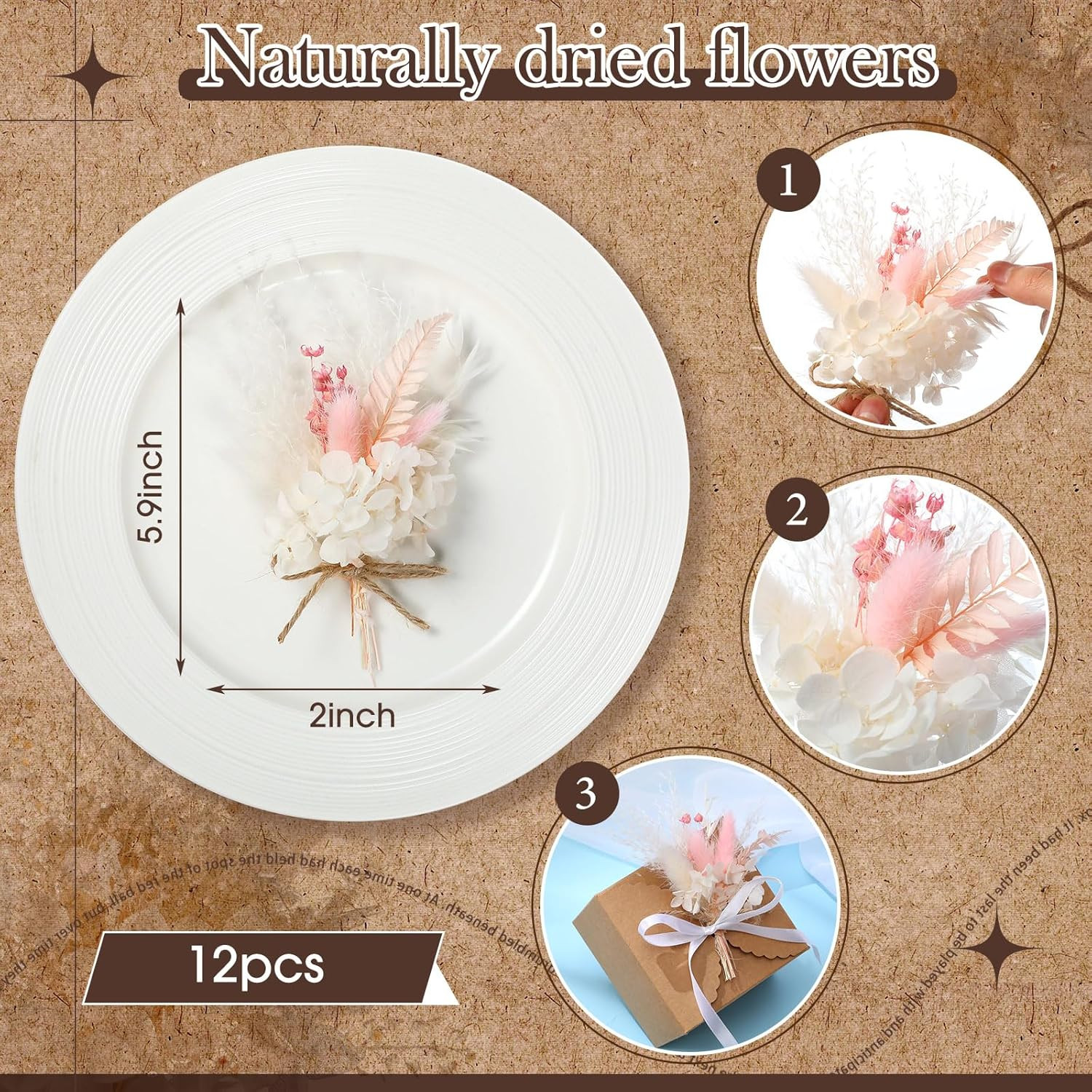 12 Pcs Mini Dried Flower Bouquet for Boho Floral Wedding 6” Small Dry Pampas Gr
