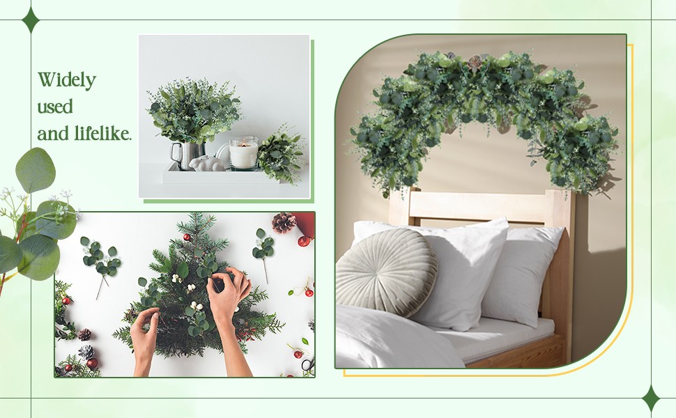 200 Pcs Artificial Eucalyptus Stems, 2 Styles Faux Greenery Leaves with Silver