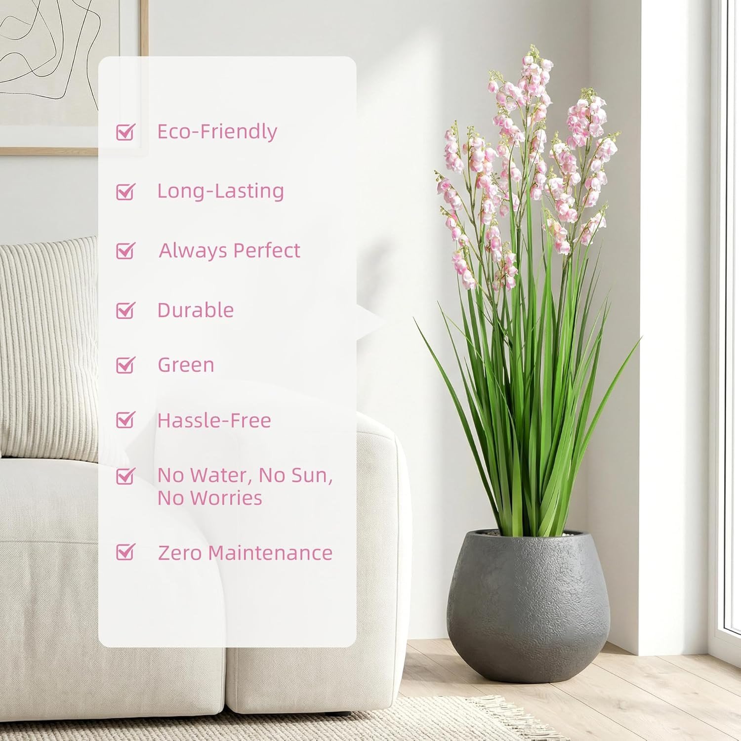 Artificial Pampas Grass – 36″ Pink Fake Plants for Indoor & Outdoor Decor (2Pcs)