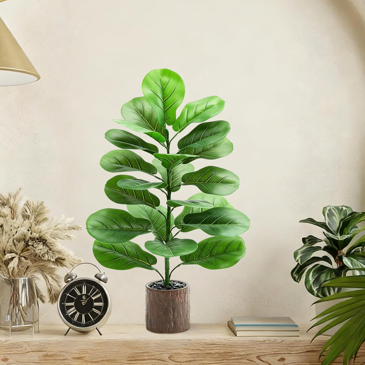 2 Pack 30″ Faux Fiddle Leaf Fig Trees with Wood-Grain Pots for Home Decor