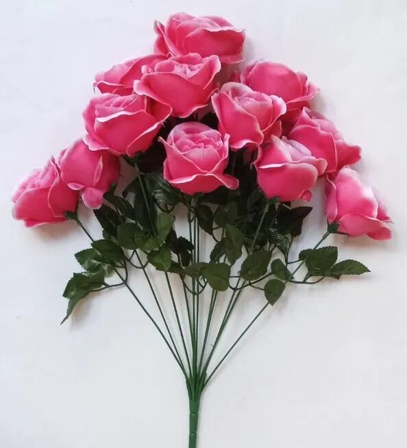 Mauve/Pink 12-4″ Rose 21″ Long Stem Bush Silk Flower Home In/Outdoor Decor Craft