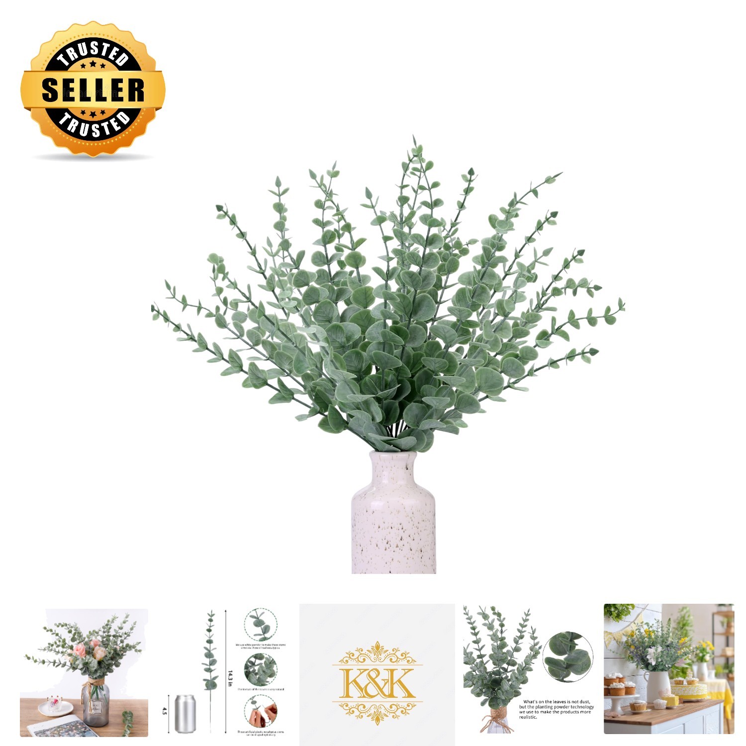 Versatile 24pcs Faux Eucalyptus Stems for Weddings, Baby Showers, and More