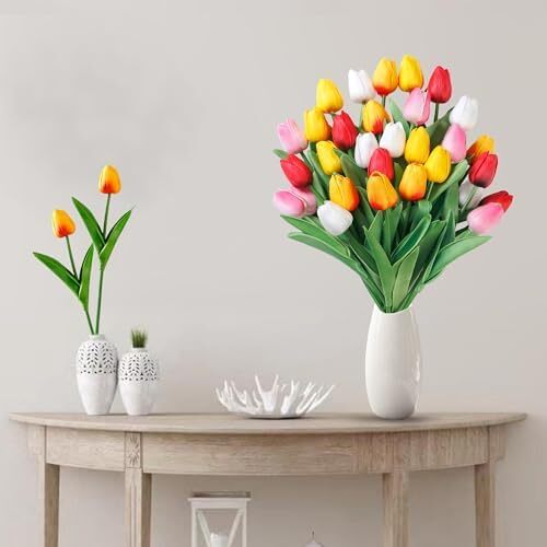 Sggvecsy 15 Pcs Fake Tulips Artificial Flowers Real Touch PU Faux Flowers Tulip
