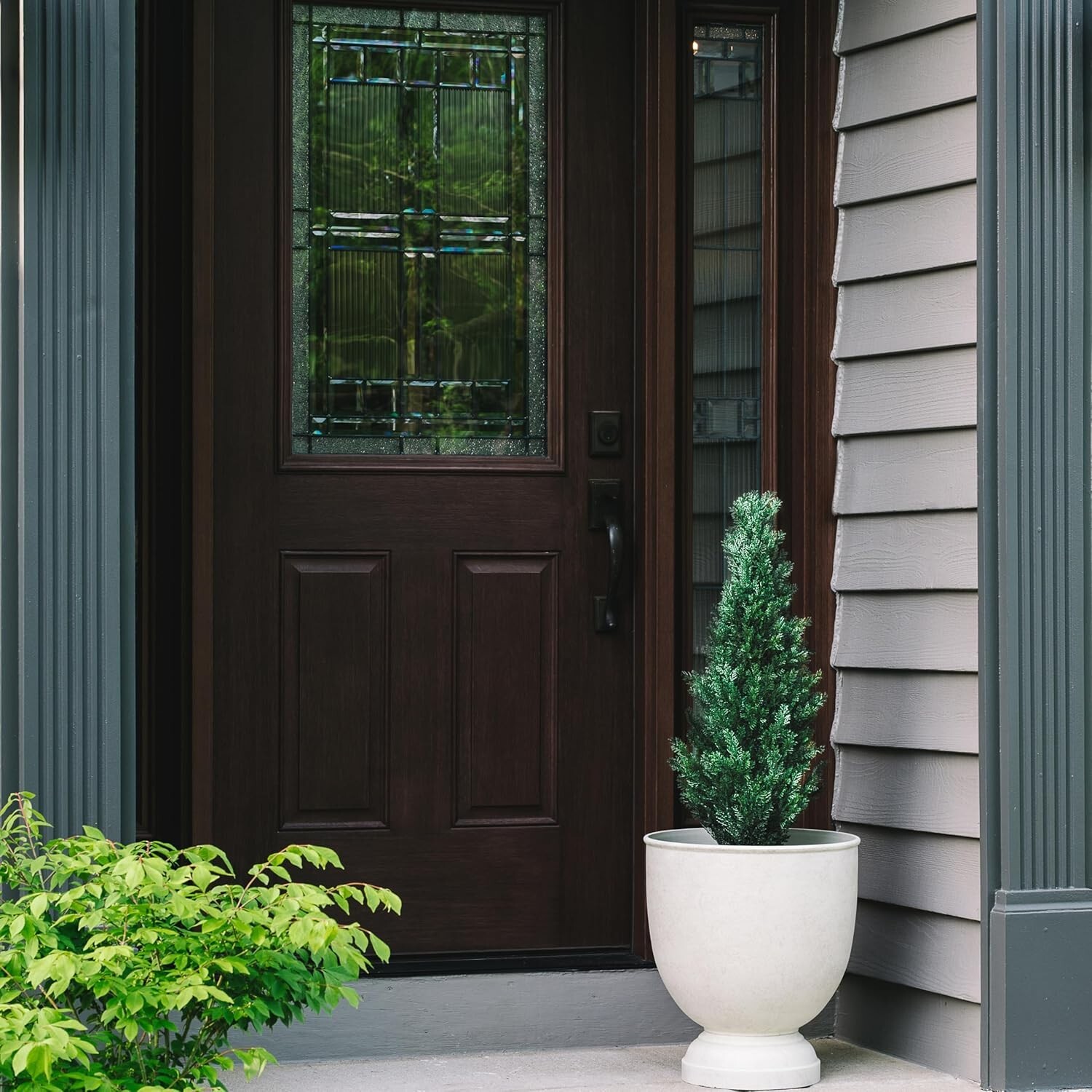 Set of 2 Pre-Potted 3.1 Feet Faux Cedar Tree, Lifelike UV Protected Front Door D