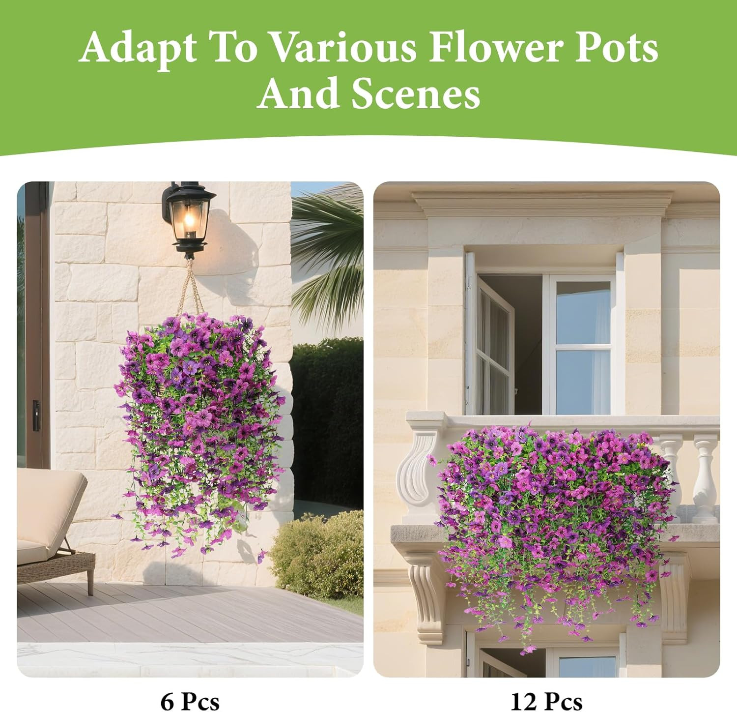 Artificial Fake Hanging Flowers Plants for Outdoor Spring Decoration,6 PCS Faux
