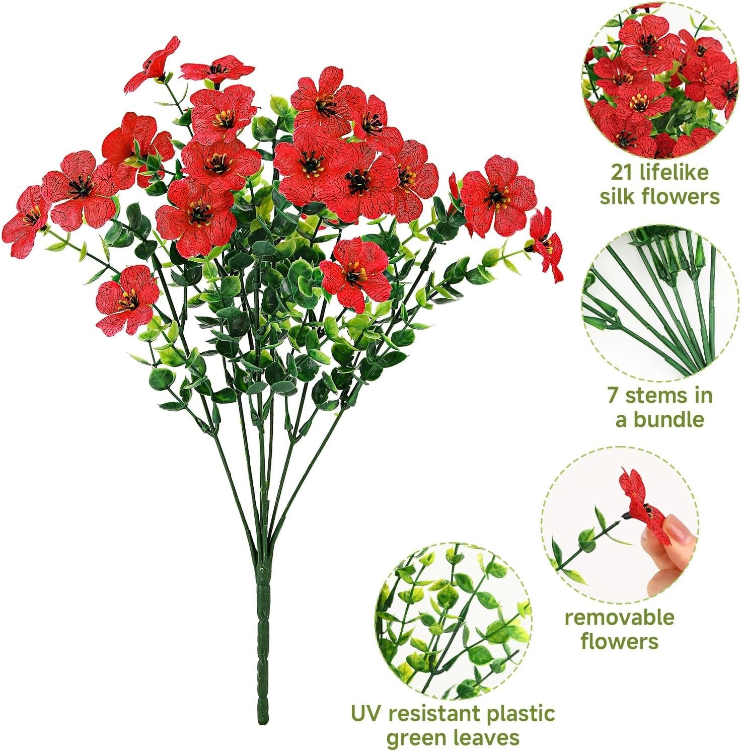 48 Bundle UV Resistant Artificial Flowers – Mix 3 Colors