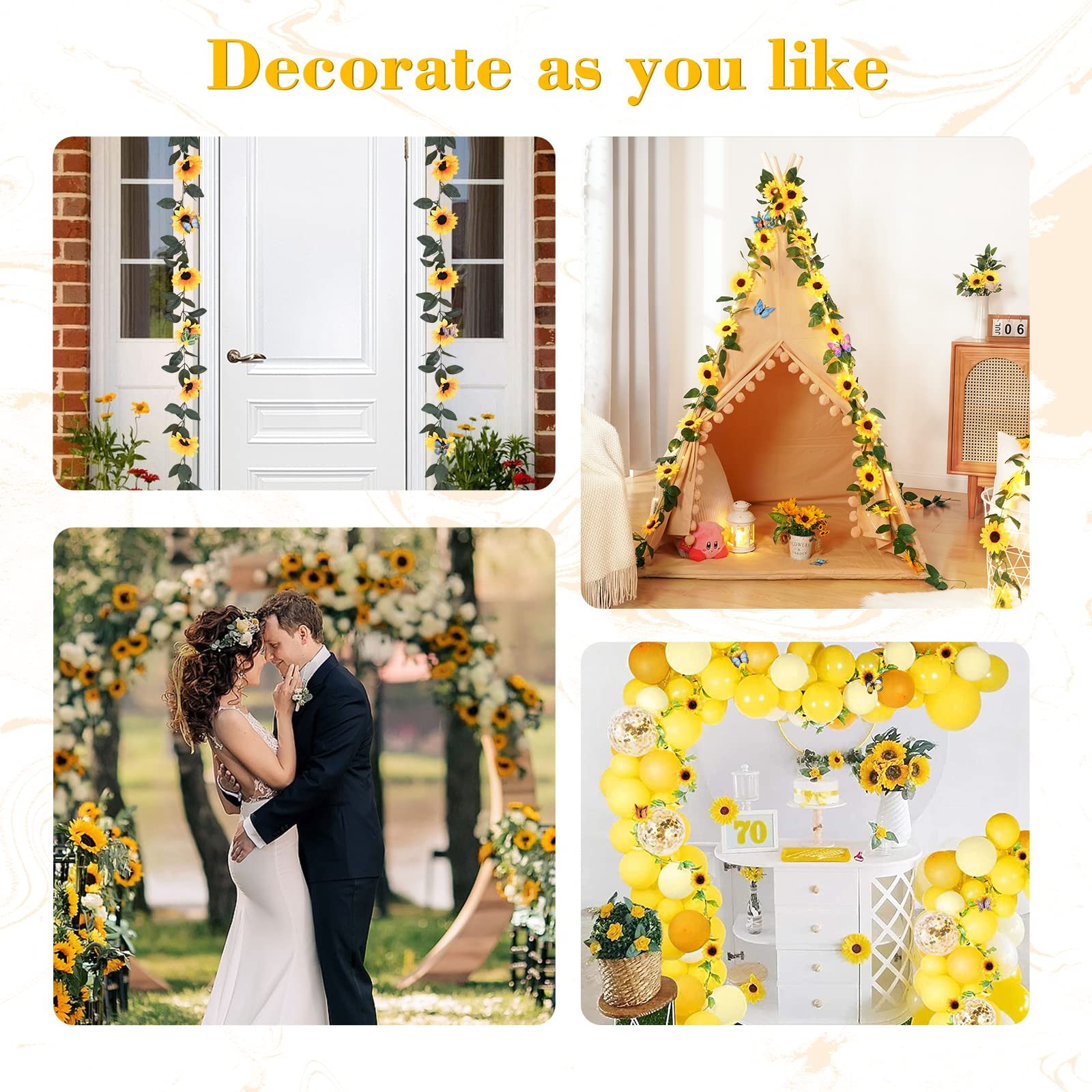 2 Pack Artificial Sunflower Garland Decor, Sunflower Vines Hanging Flowers Ga…