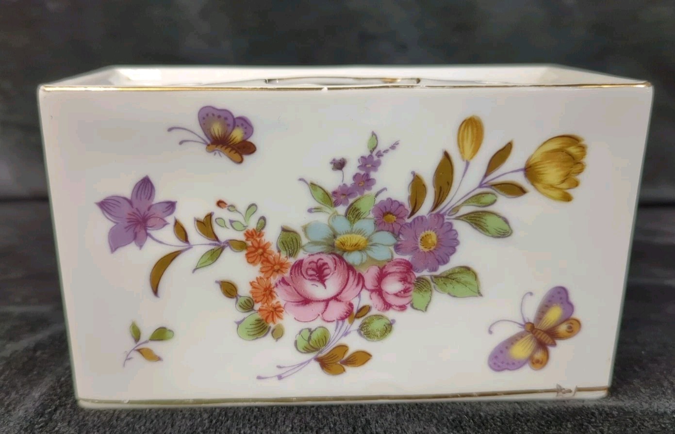 Vintage Ceramic Floral Frog Vase Andrea Sadek Gold Accents Butterfly