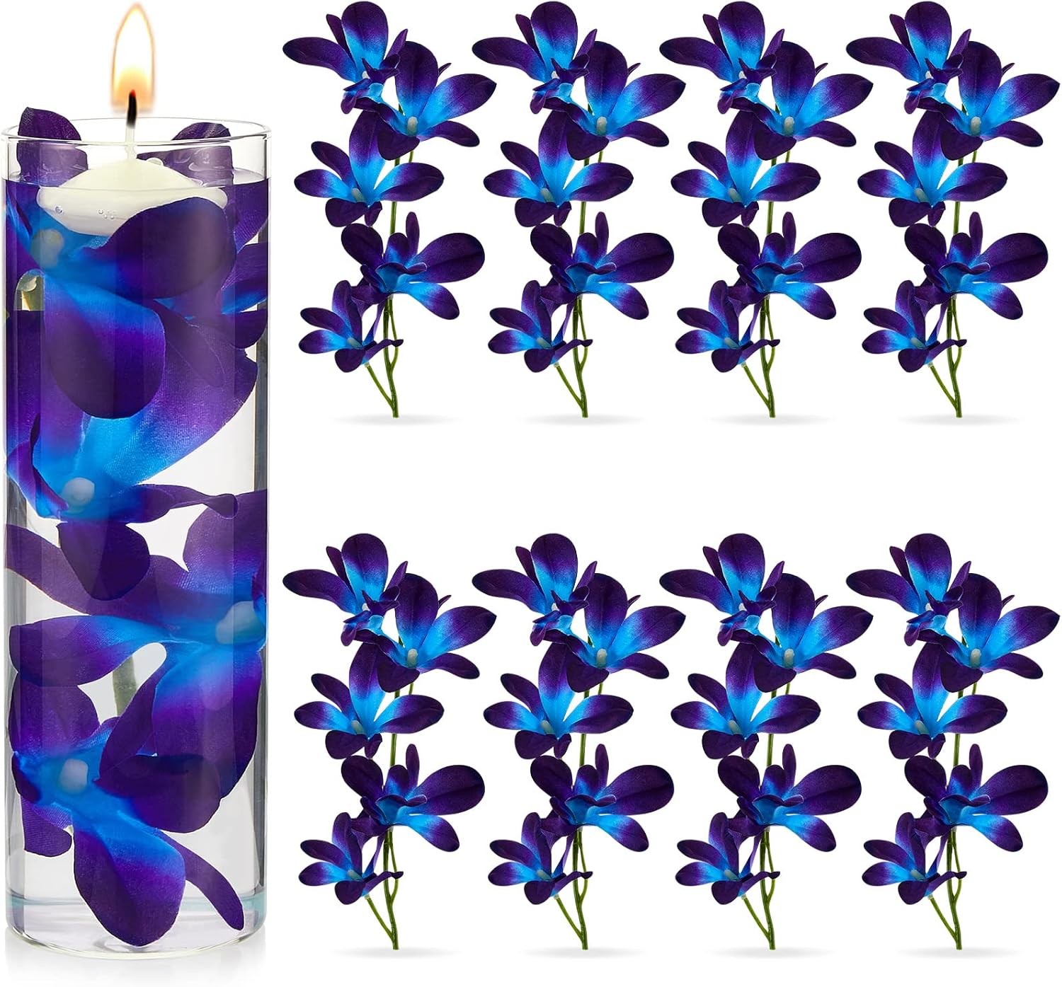 8 Pieces Blue Purple Faux Orchid Flowers Artificial Flower Vase Fillers Wedding