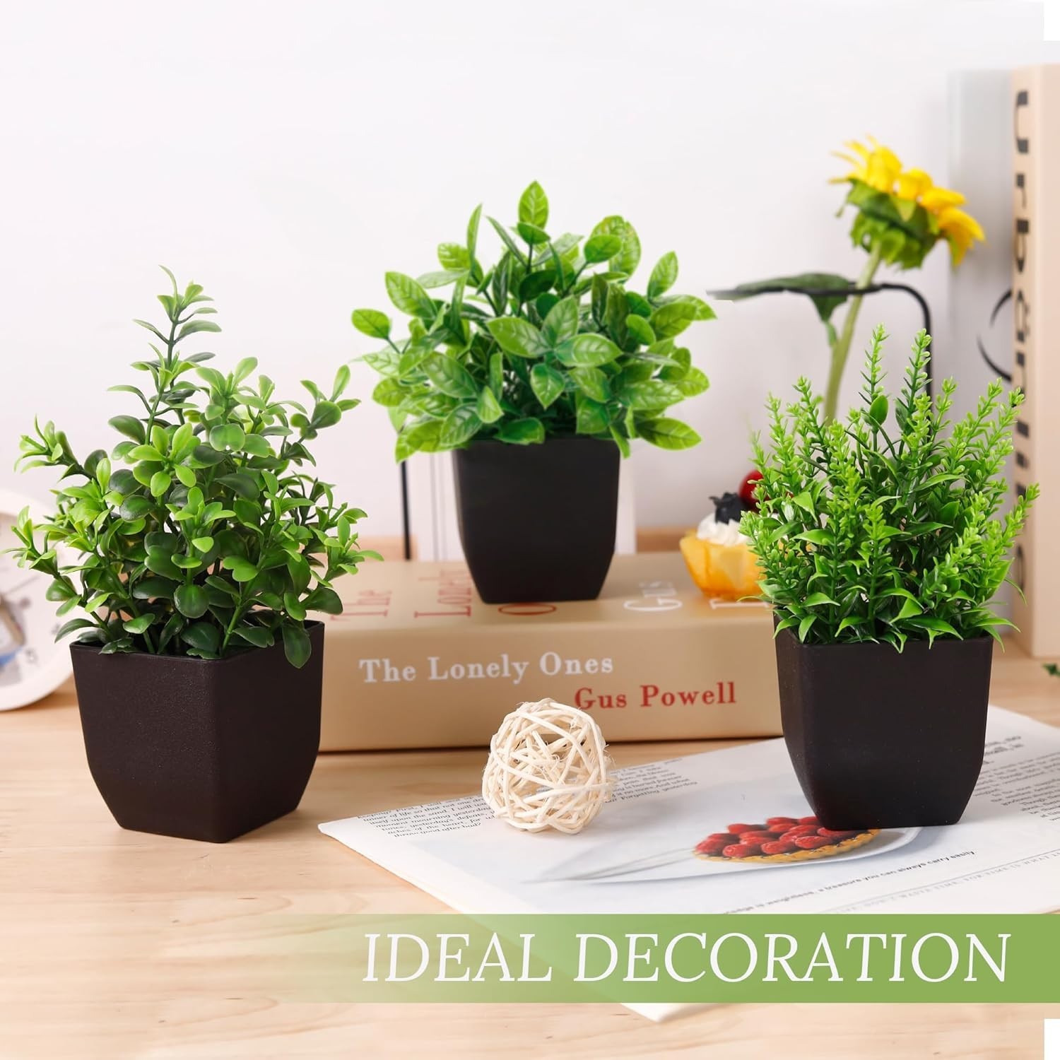 Paquete de 4 plantas artificiales pequeñas de imitación para interiores