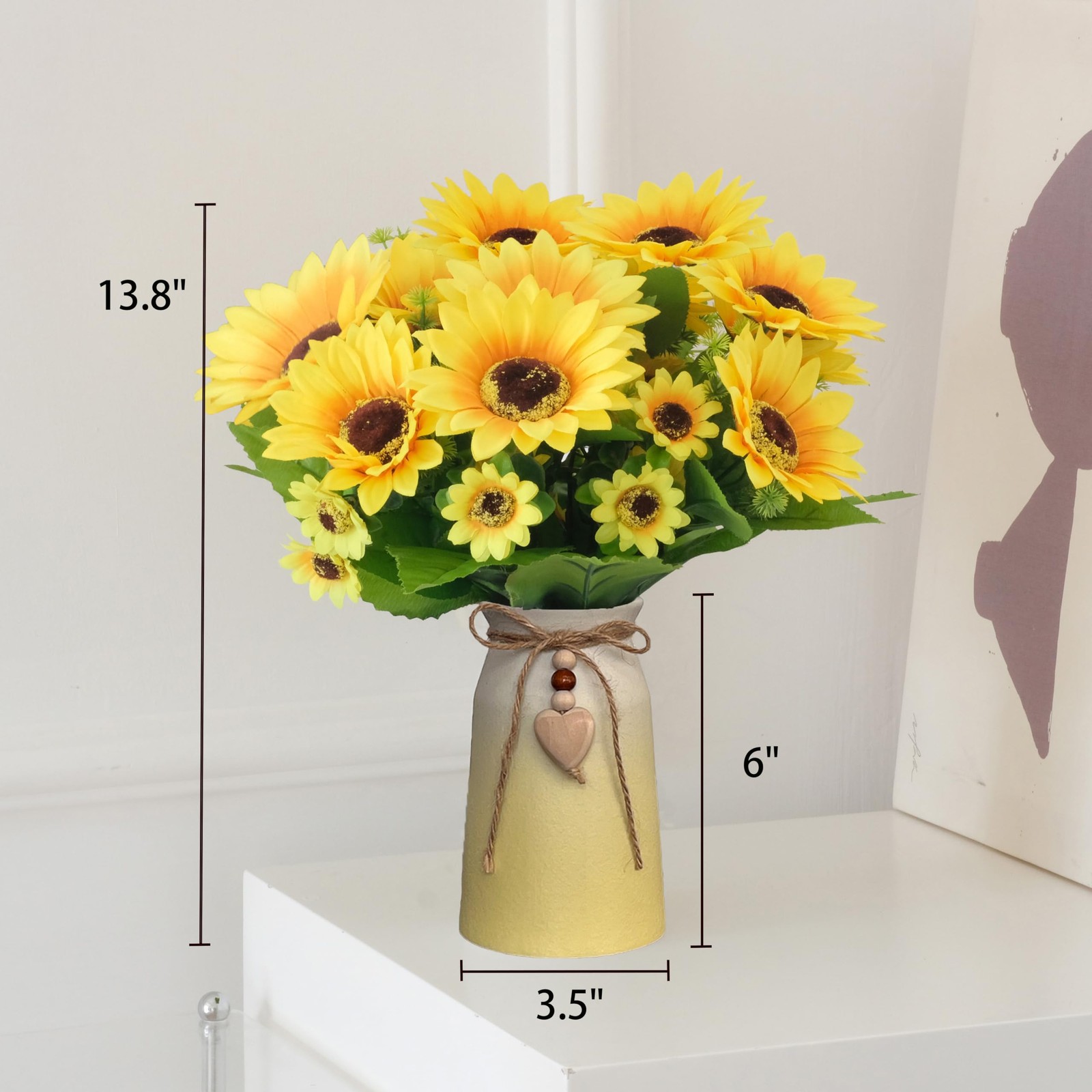 Artificial Sunflower Arrangement in Ceramic Vase – Fake Silk Sunflowers Table…