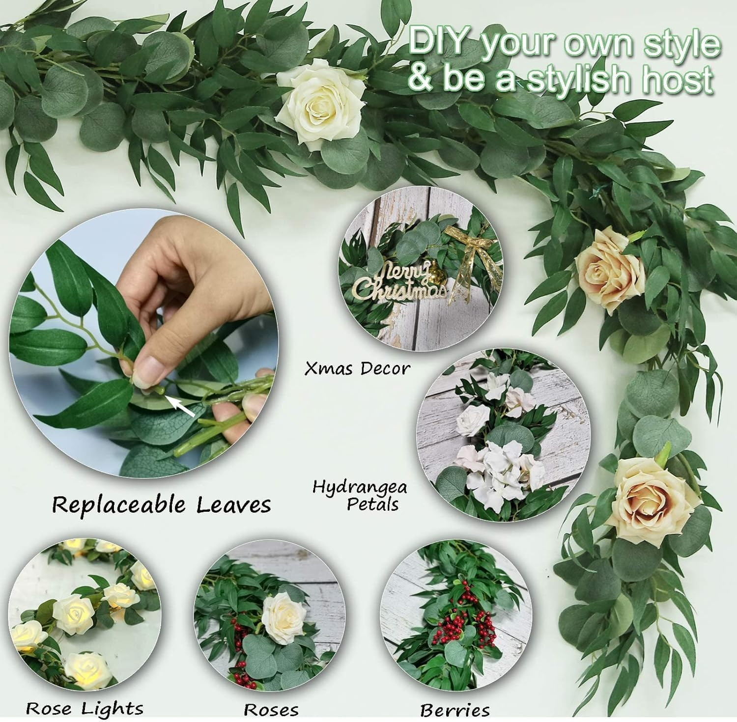 6 Pack Faux Eucalyptus Garland 6.5ft for Wedding Arch & DIY Decor