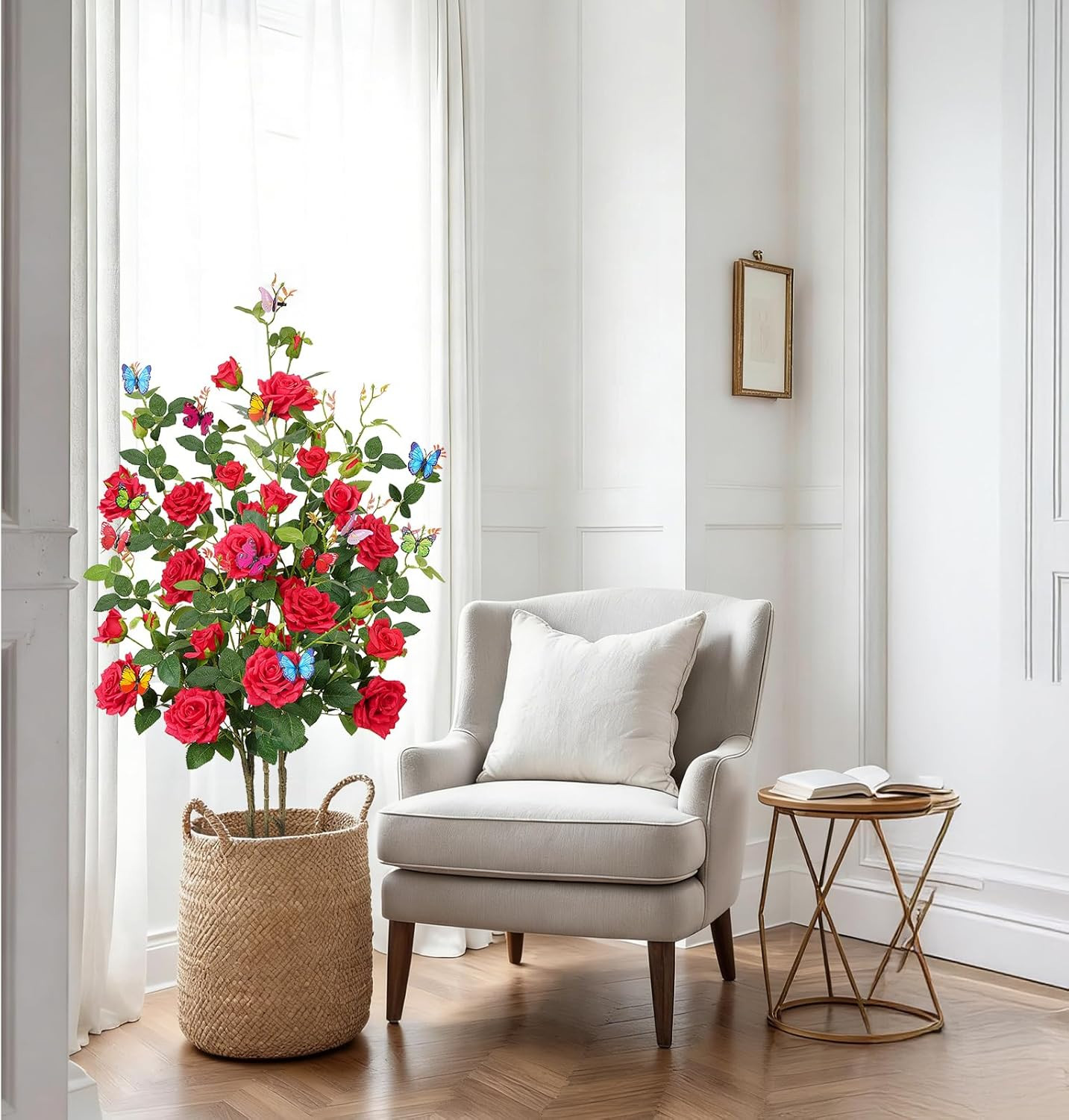 4FT Artificial Camellia Tree 2 Pack with Butterflies for Indoor/Outdoor Decor