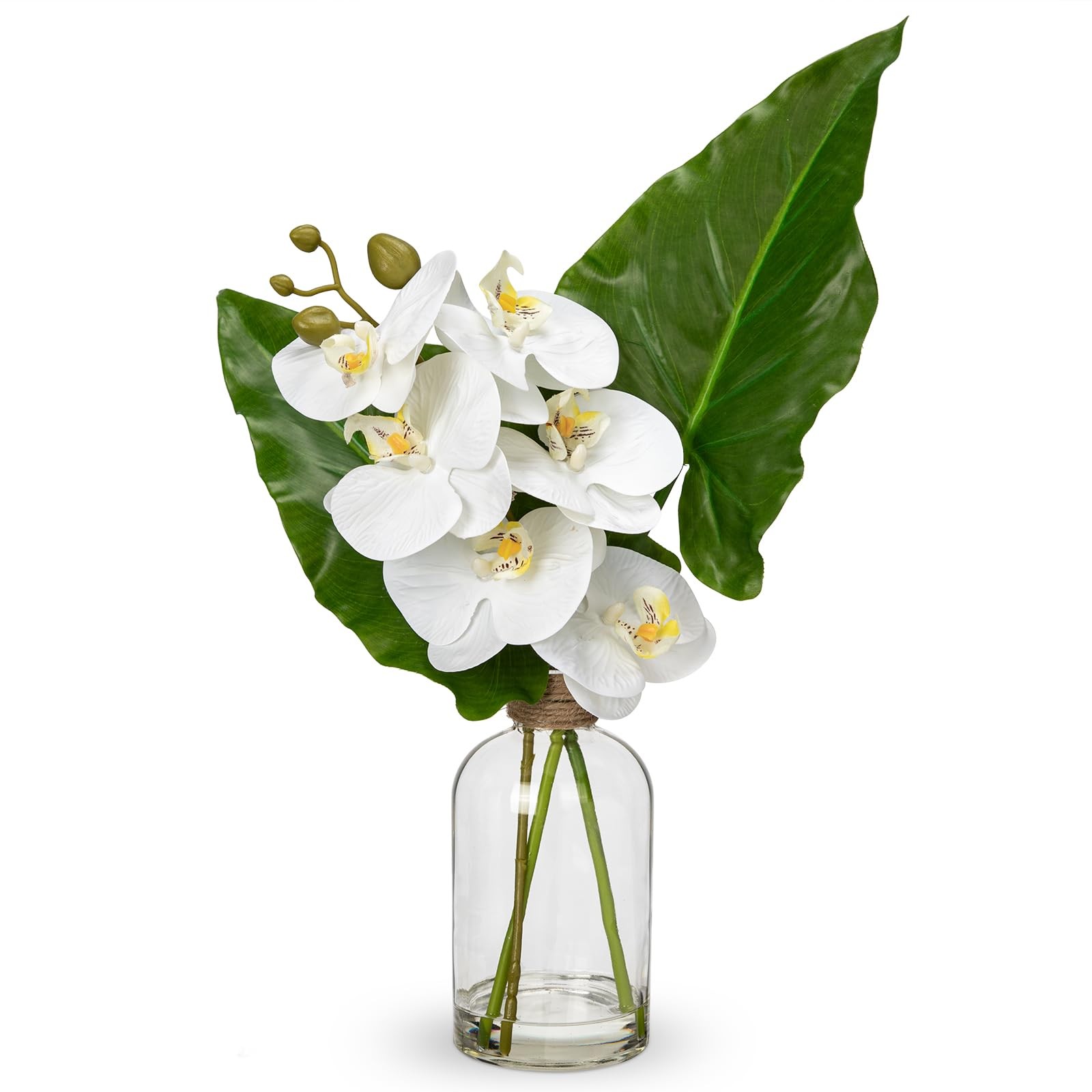Fake Plant and Faux Orchids in Glass Vase, 15.4″ Realistic Faux Tropical Plan…
