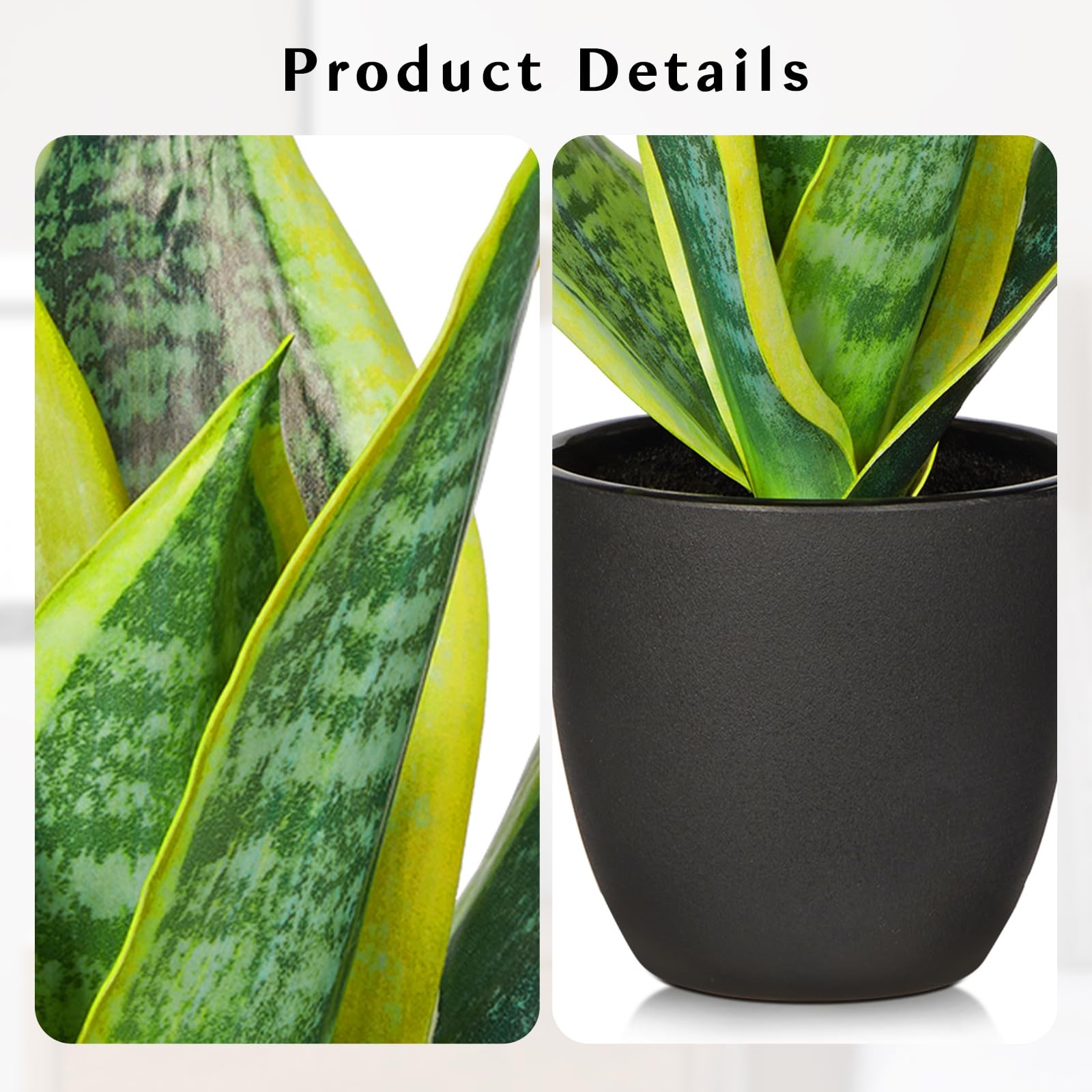 Fake Snake Plant 11.22 Inch Artificial Sansevieria Black Pot Indoor Decor