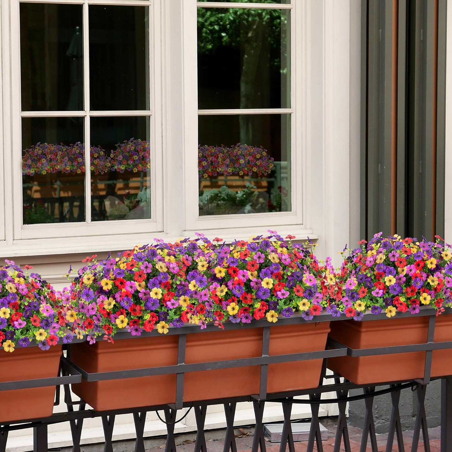 Artificial Flowers for Outdoors Potted Spring Decor, 12 Bundles Fake Summer Dais