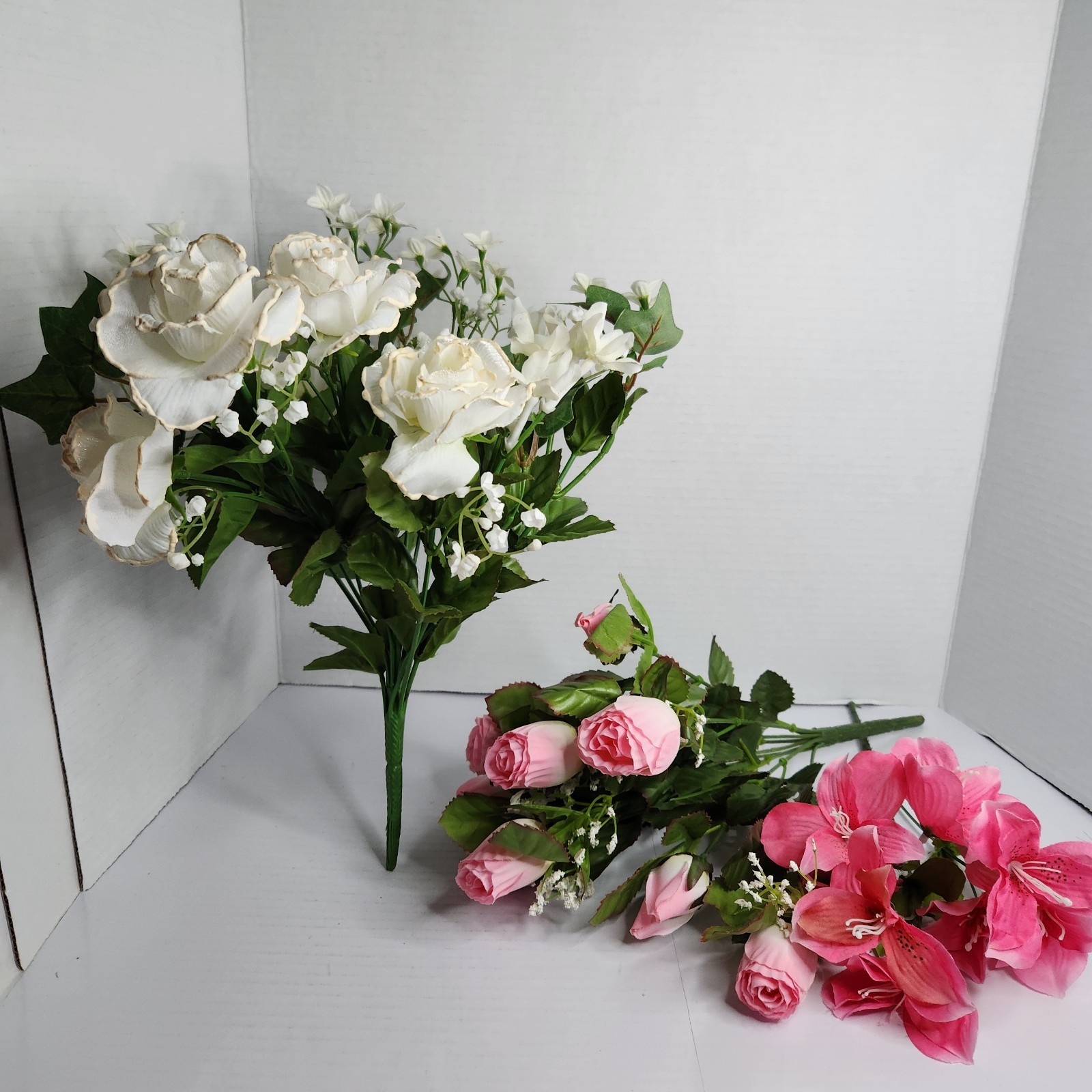 Artificial Silk Flower Lot Roses Lily Pink White Floral Craft Wedding Decor