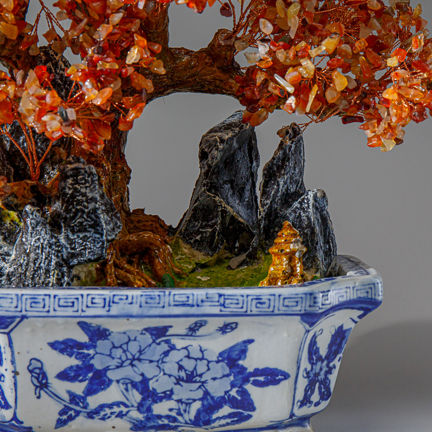 Genuine Carnelian Bonsai Tree in Square Ceramic Pot (15”)
