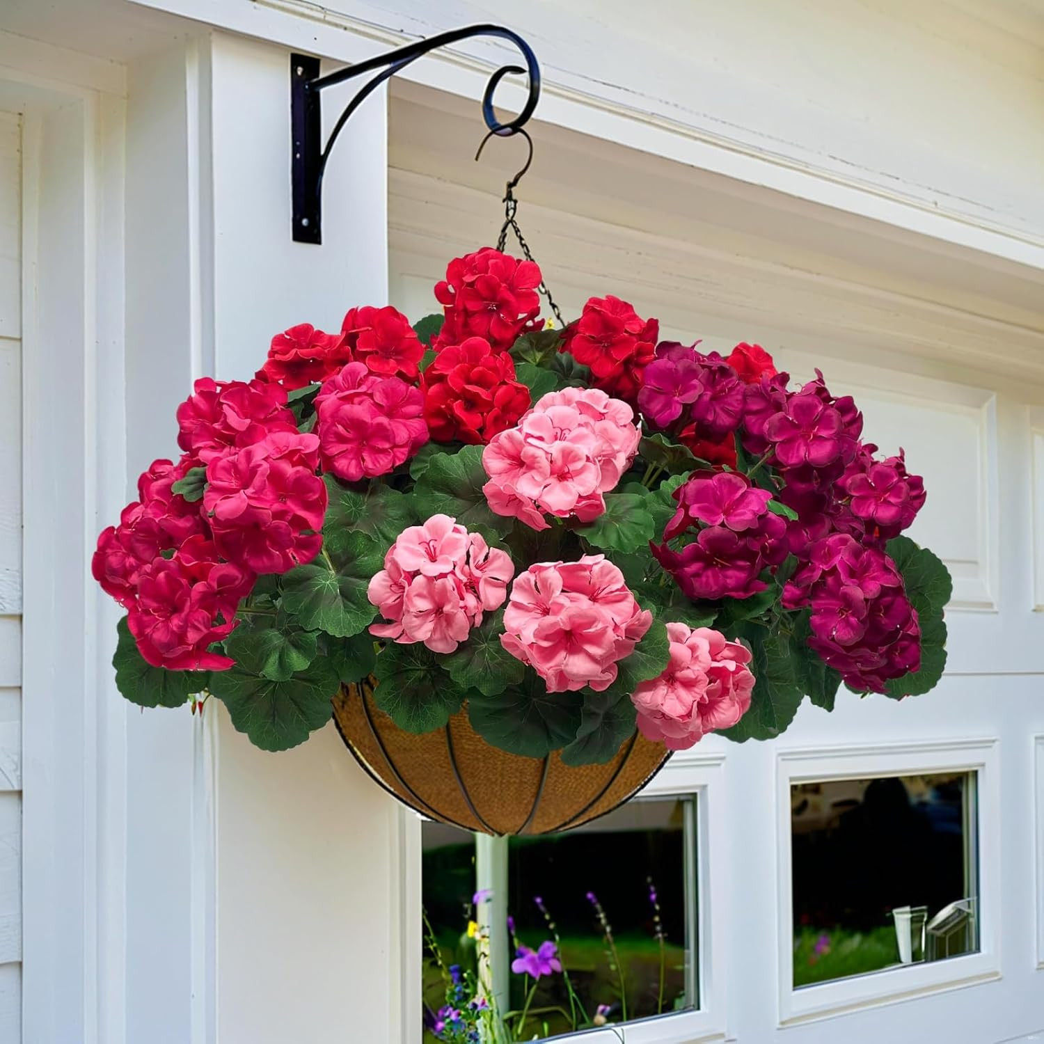 Artificial Geraniums Silk Flowers Fake Plants for Outdoor Outside, UV Resistant