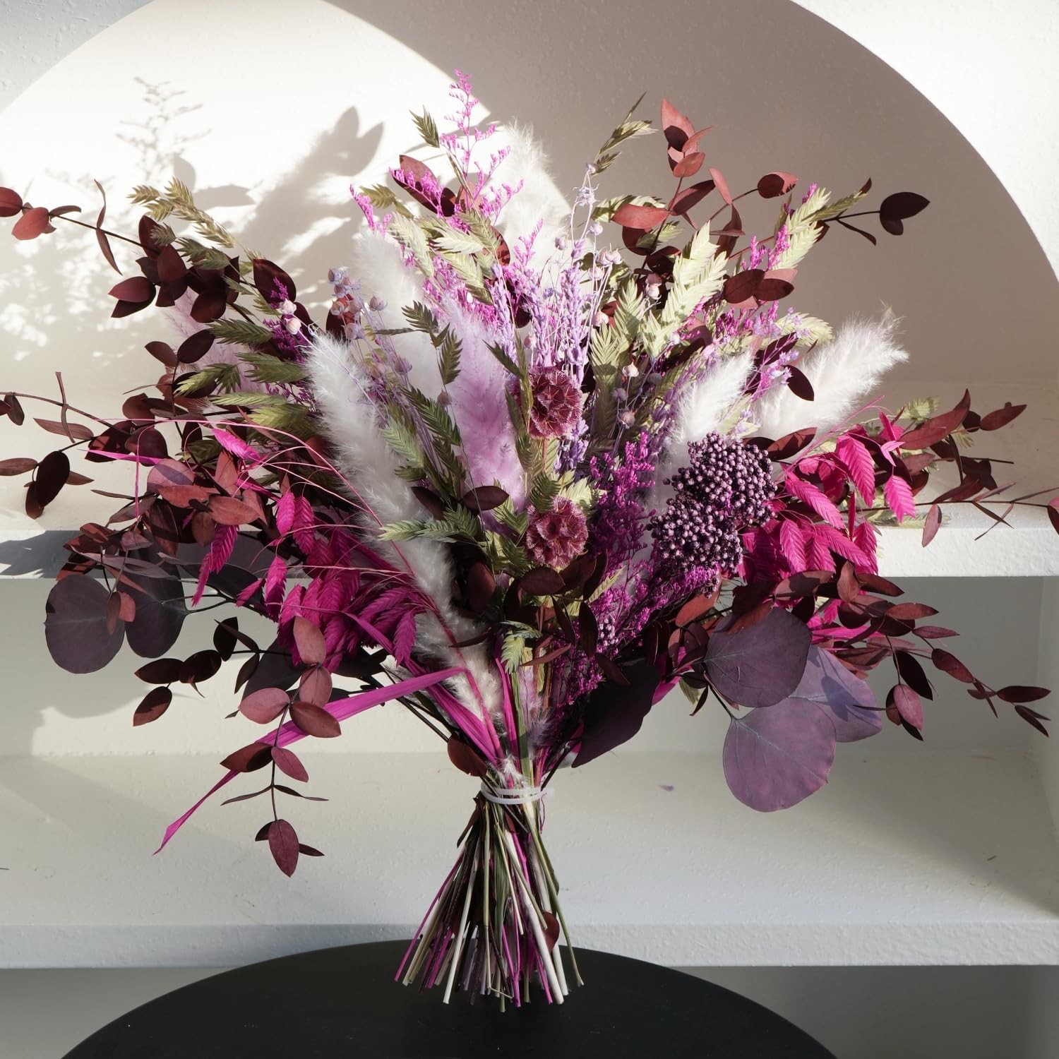 Dried Flower Bouquet Purple Pampas Grass Eucalyptus Wedding Centerpiece 17in