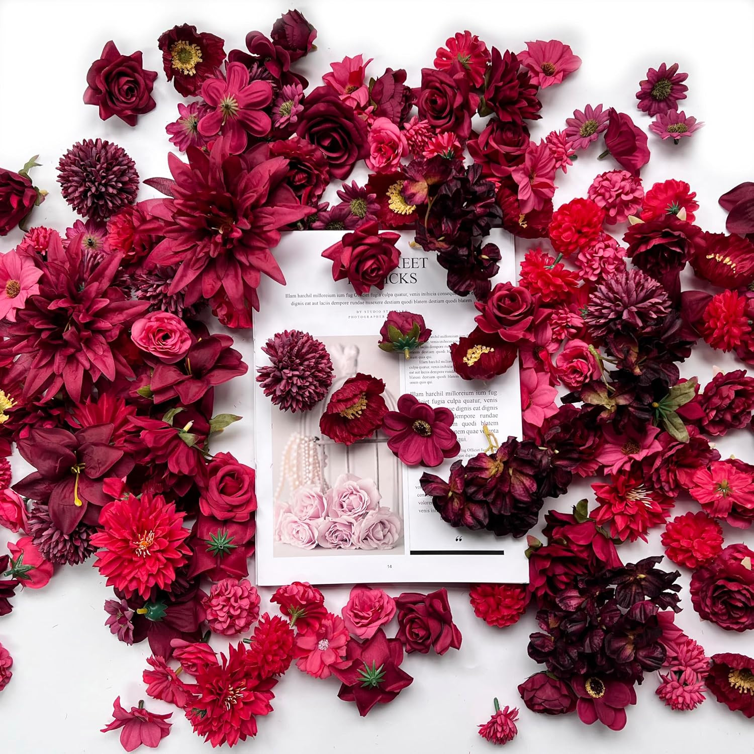 Artificial Burgundy Red Christmas Flowers Bulk Silk Roses Fake Flowers Heads for