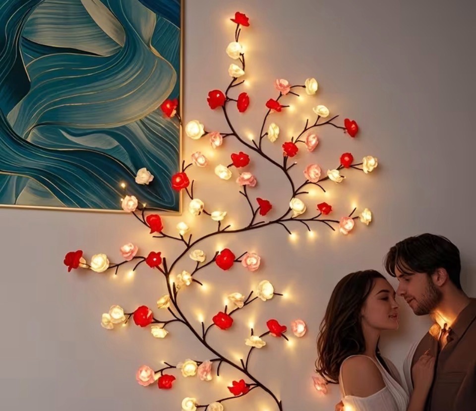 Rose LED Tree Branch Lights for Wall – Lighted Rose Garland
