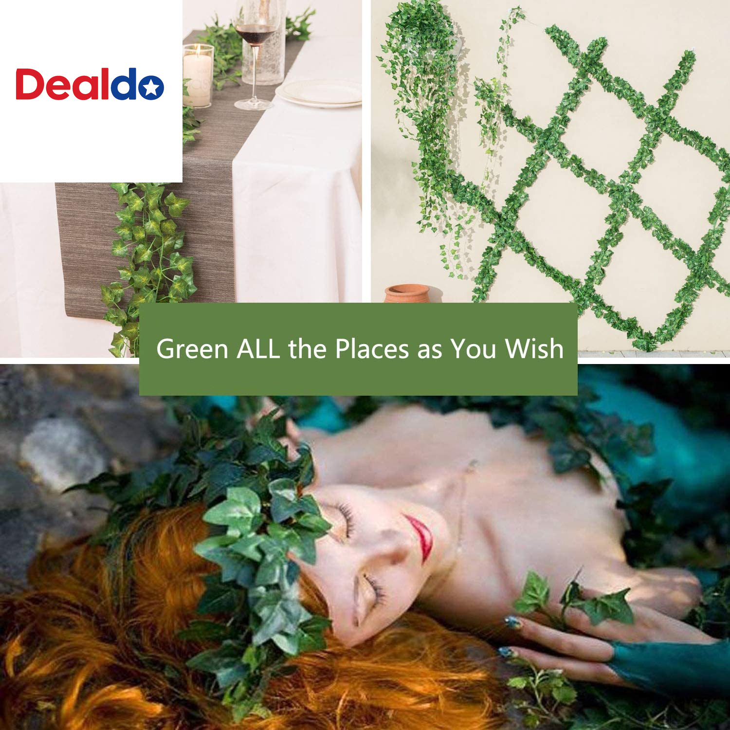 12 Pack Fake Vines for Room Decor Artificial Ivy Garland with Clip Green Flowers