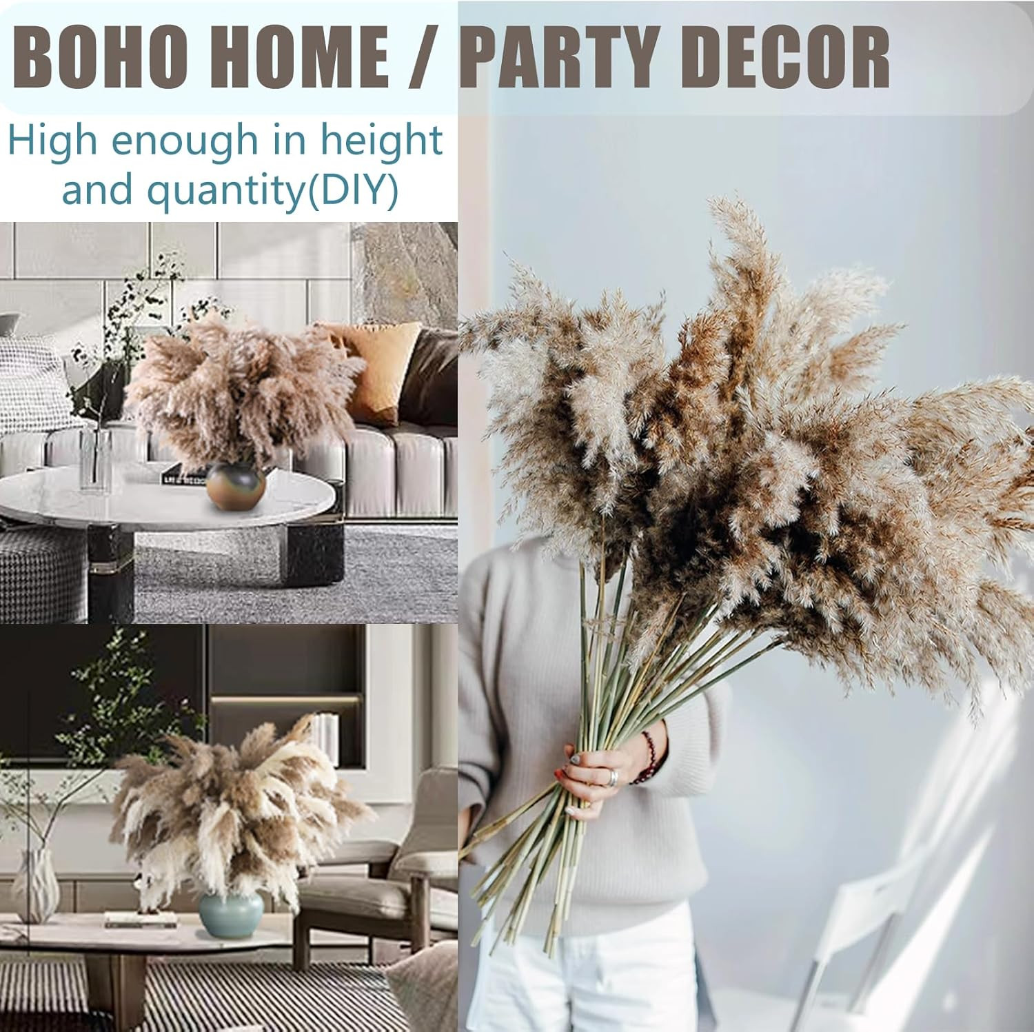 20 Stems 28″ Large Brown Pampas Grass – Natural Fluffy Pompas Grass Bulk for Flo