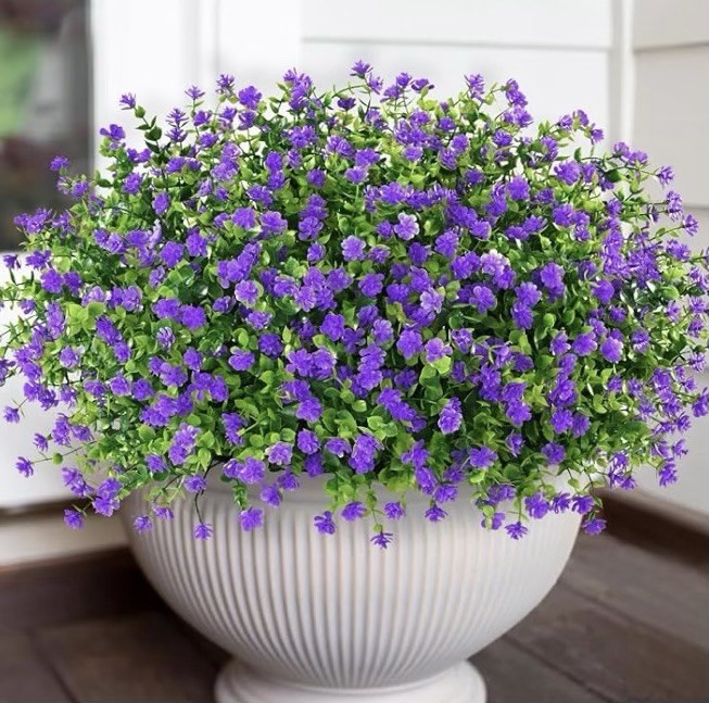 Lot of 18 Artificial Purple Mini Flower Bushes Greenery Stems Fake Plants Decor