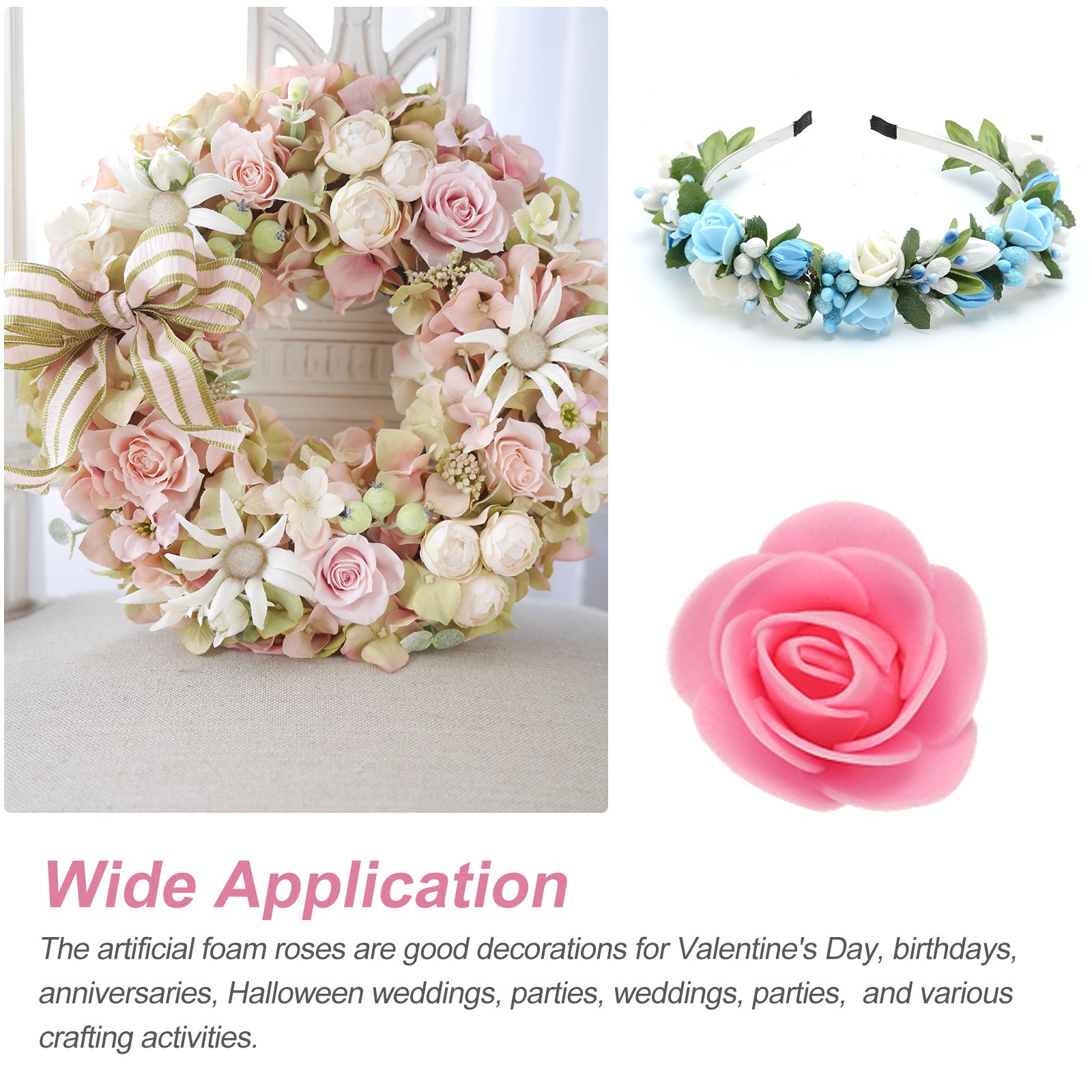 500pcs Foam Rose Heads 3.5 cm for DIY Crafts Accessories, Dark Pink