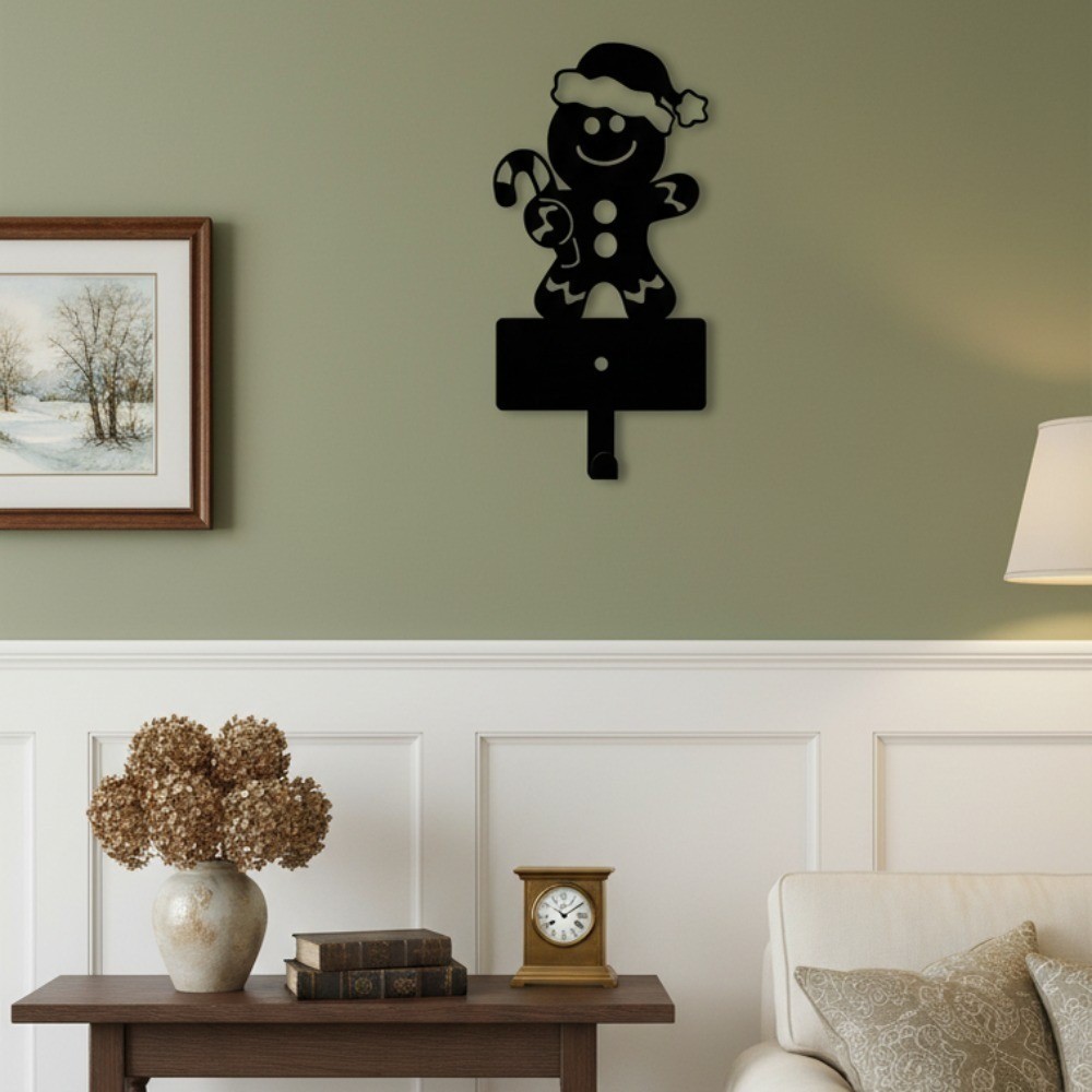 Cute Gingerbread 5-Hook Wall Key Holder with Towel Ring Christmas Organizer Gift