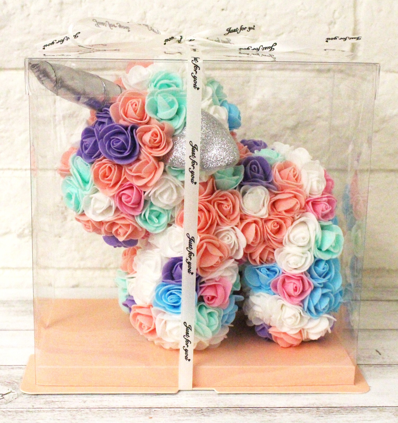 9in Foam Rose Unicorn Birthday Valentine Wedding Romantic Gift Teal Rainbow +Box