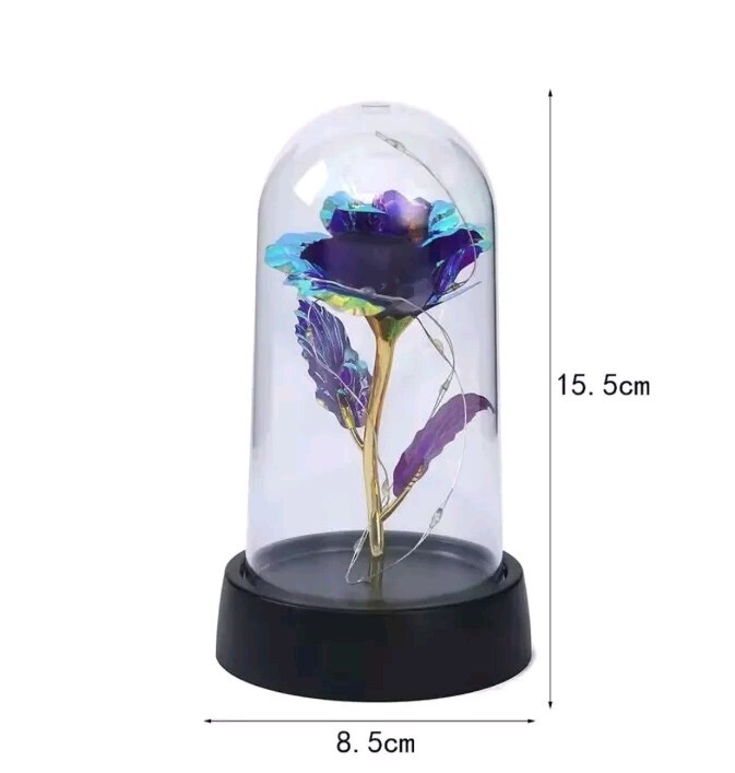New With Box – Cryst Rose with LED Light In Dome Cover – Happy Birthday – White