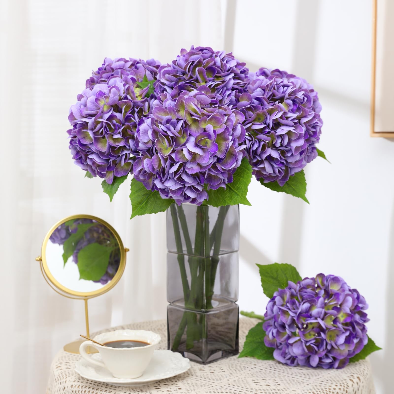4Pcs Purple Hydrangea Artificial Flowers, 22.5In Latex Faux Real Touch Large …