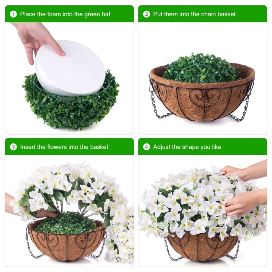 Artificial Hanging Flowers Faux Plants Basket for Outdoors Spring Summer Deco…