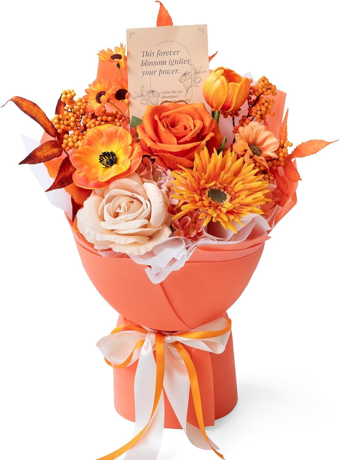 Tinge Time Preserved Flower Bouquet, Orange Artificial Flowers