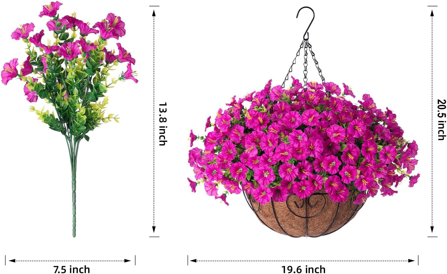 2 Set Artificial Hanging Flowers Baskets Fake Plants for Outdoors Spring Porch