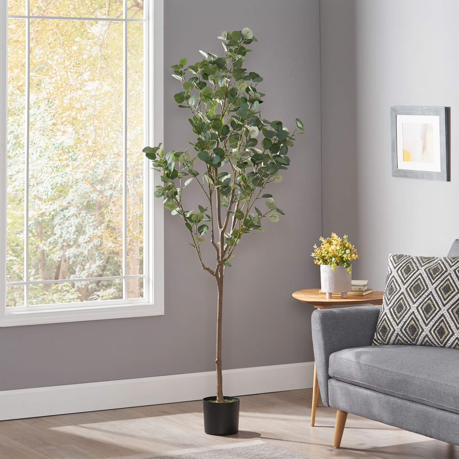 59″ Artificial Eucalyptus Tree in Pot, Realistic Faux Silver Dollar Plant