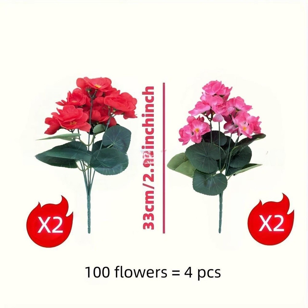 Red Red White Begonia Flower 36cm Plastic Table Decor for Wedding Event