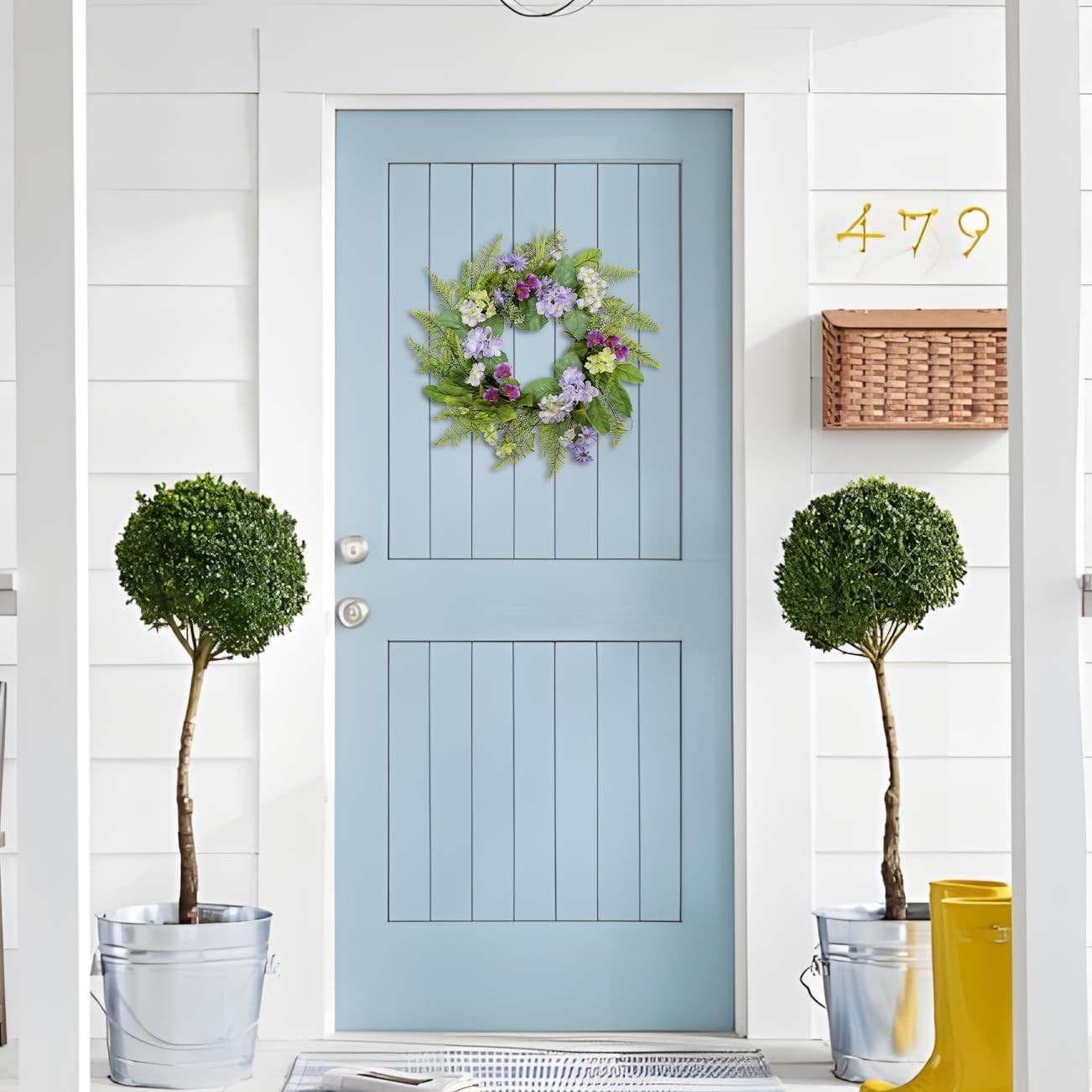 21.7” Purple Floral Spring Wreath for Front Door – Artificial Home Decor