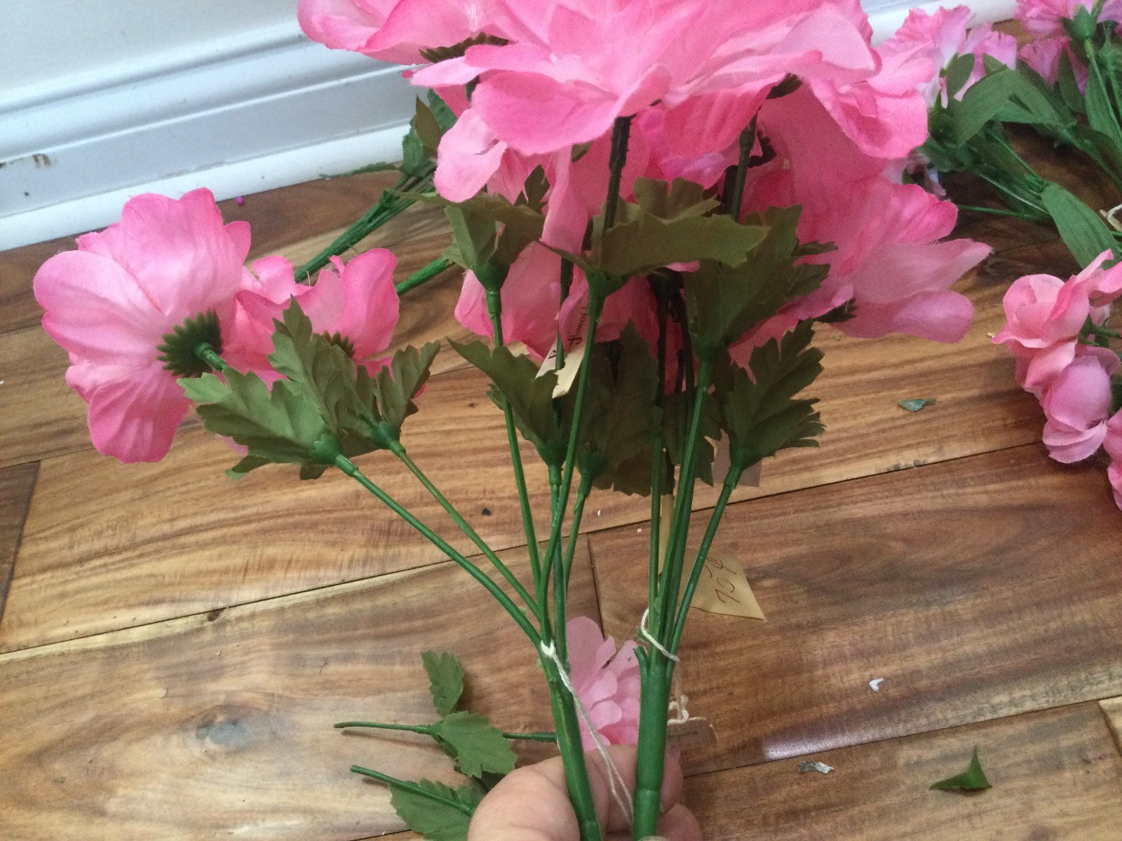 Garden Pink Silk Floral Arrangement in a Woven Basket carnations roses daisy