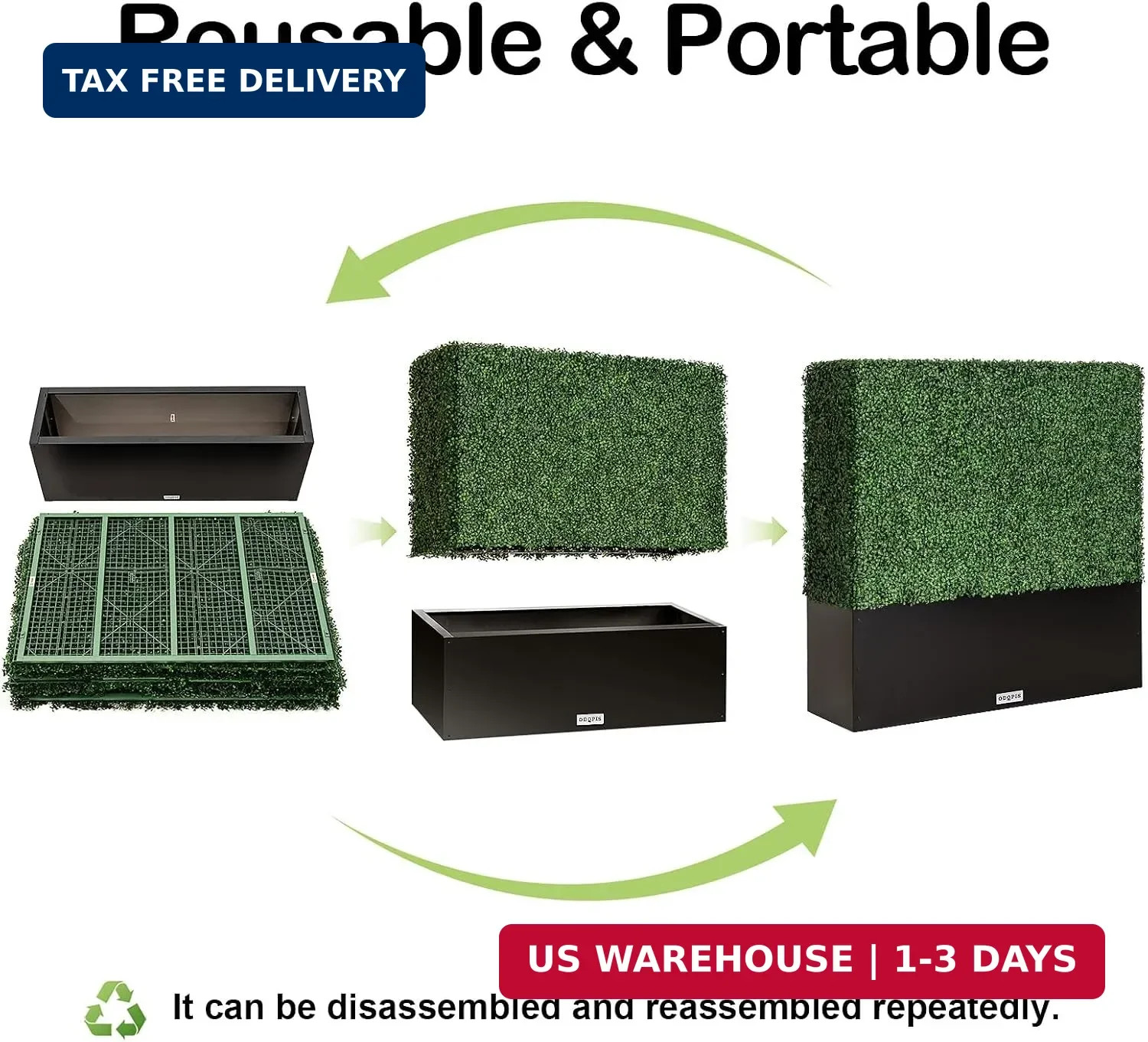 Artificial Boxwood Hedge Wall with Black Steel Planter Box | 48W X 48H X 14D in,