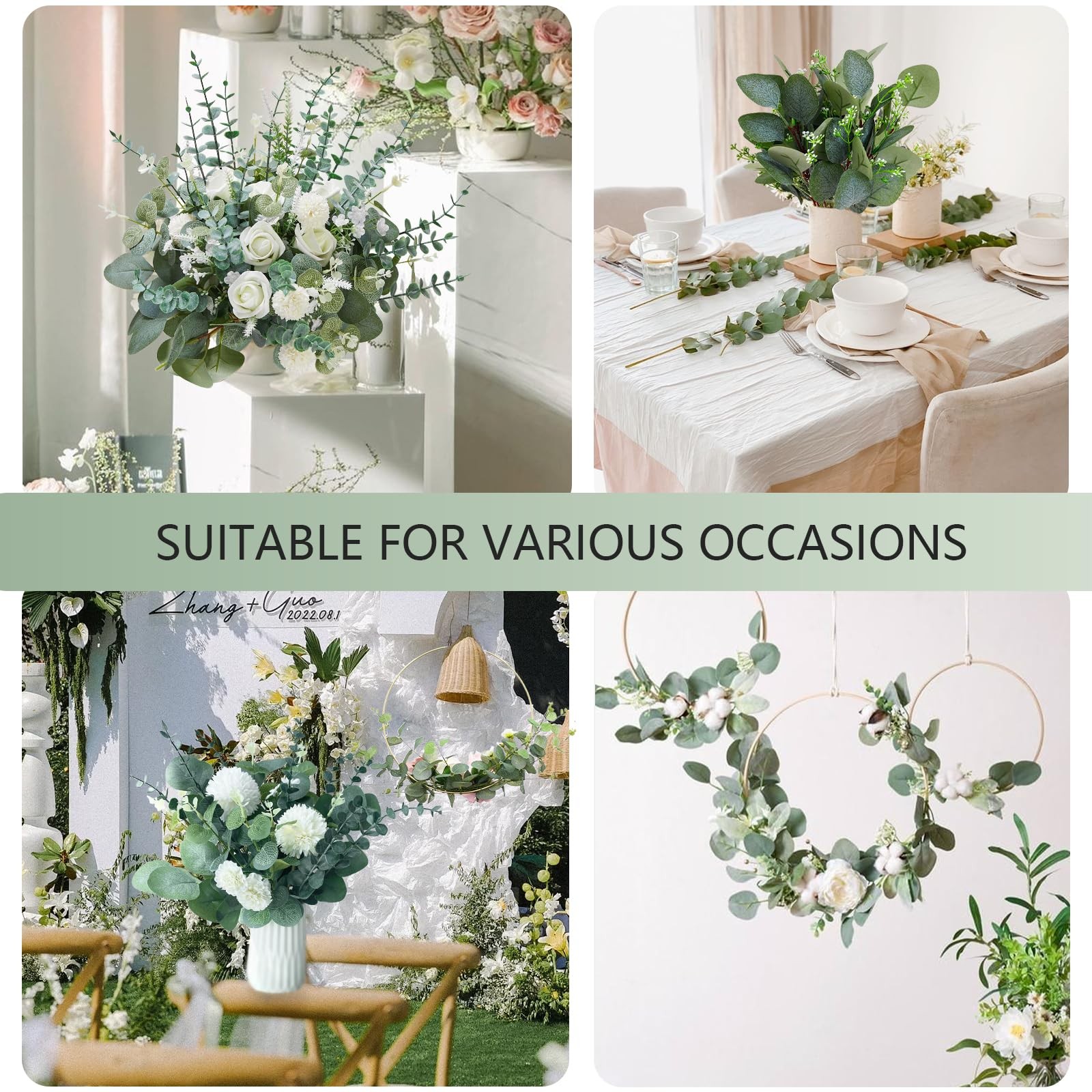 110 Pcs 7 Kinds Mixed Artificial Eucalyptus Stems, Fake Greenery Stems Silver…