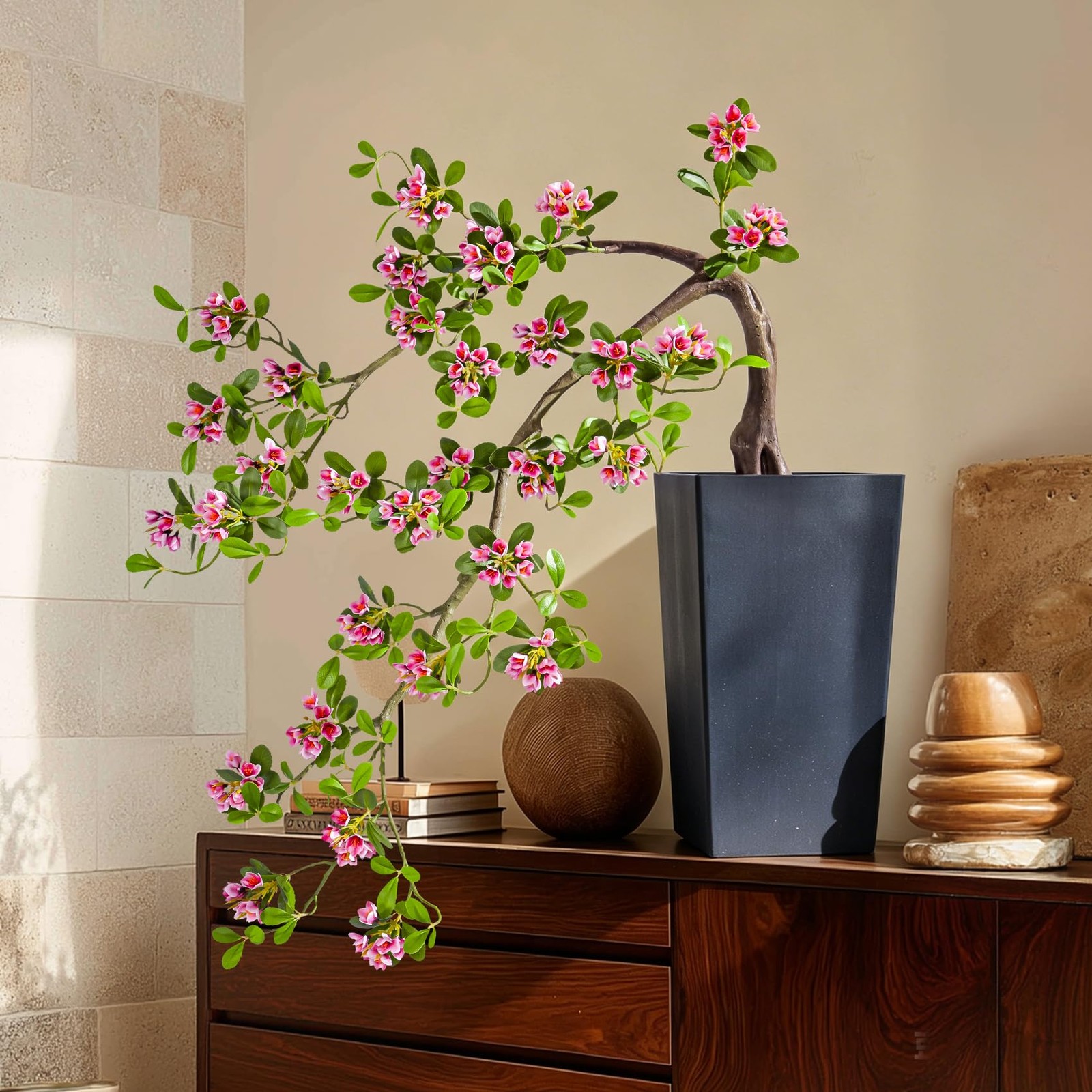 Large Artificial Bonsai Tree Artificial Flowering Tree Indoor Faux Decorative…