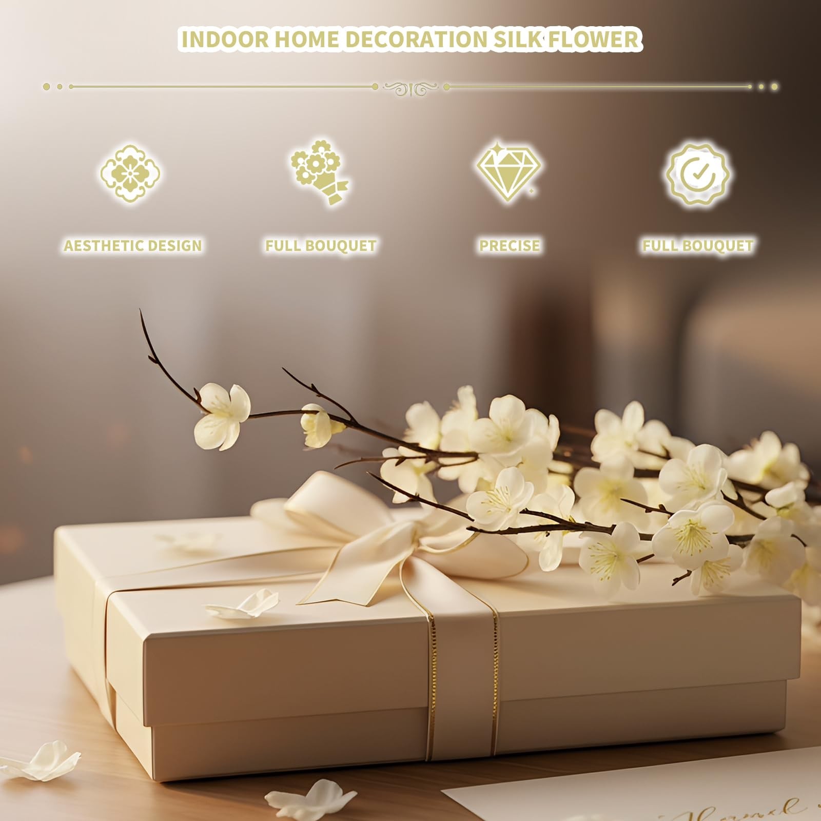 4Pcs Cherry Blossom Branches,39 Inch White Artificial Flowers Spring Summer I…